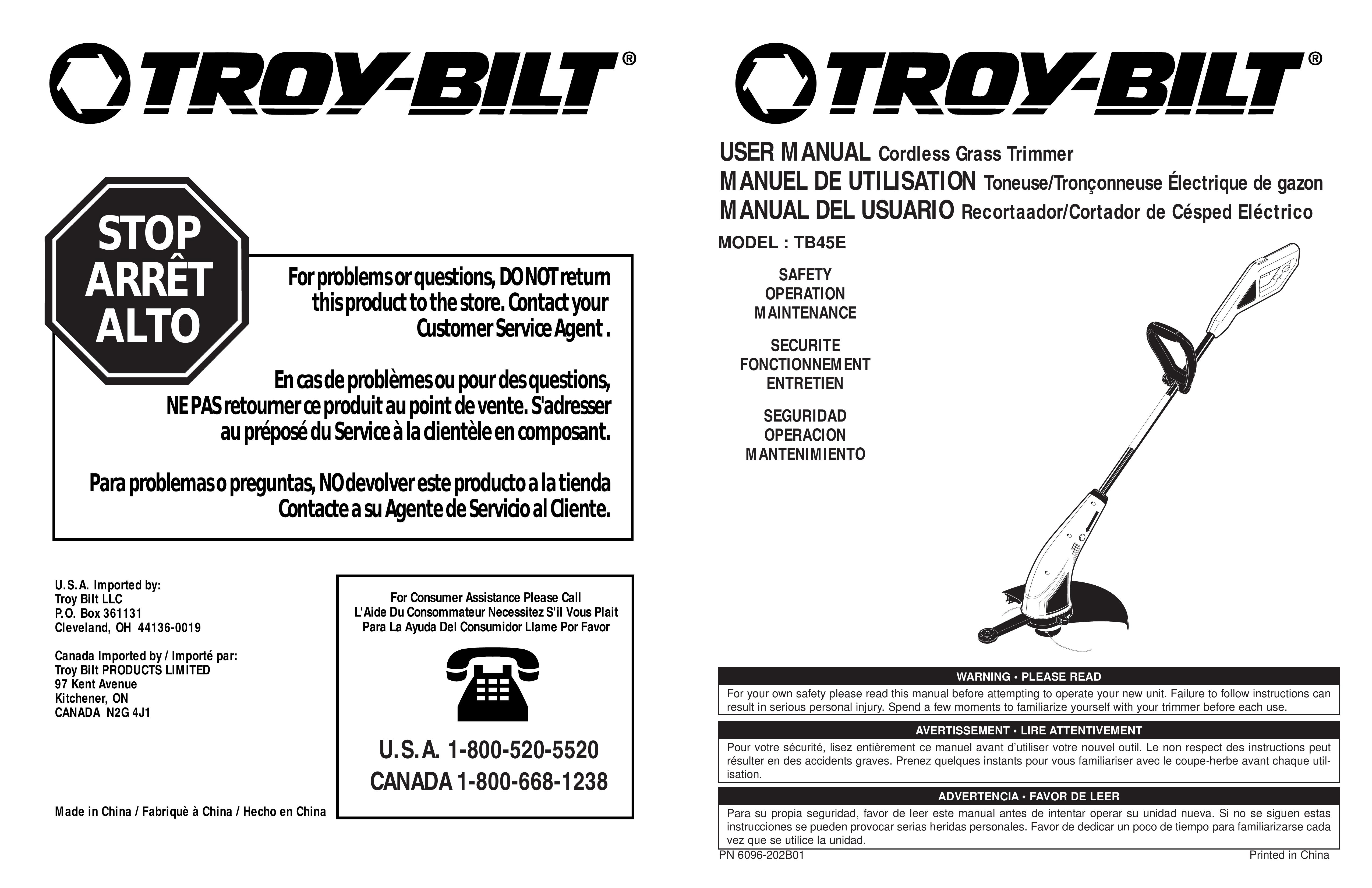 Troy-Bilt TB45E Trimmer User Manual