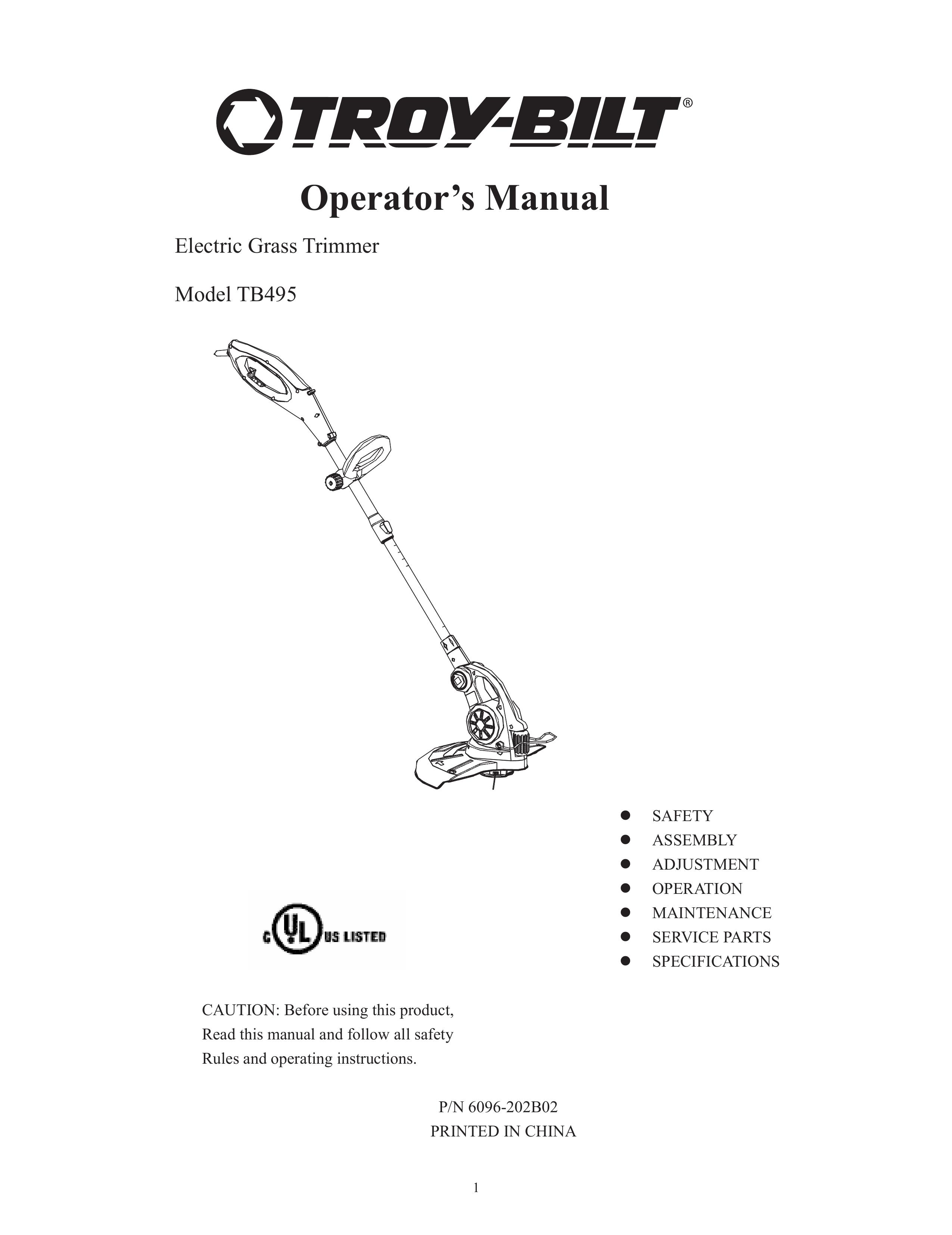 Troy-Bilt TB495 Trimmer User Manual