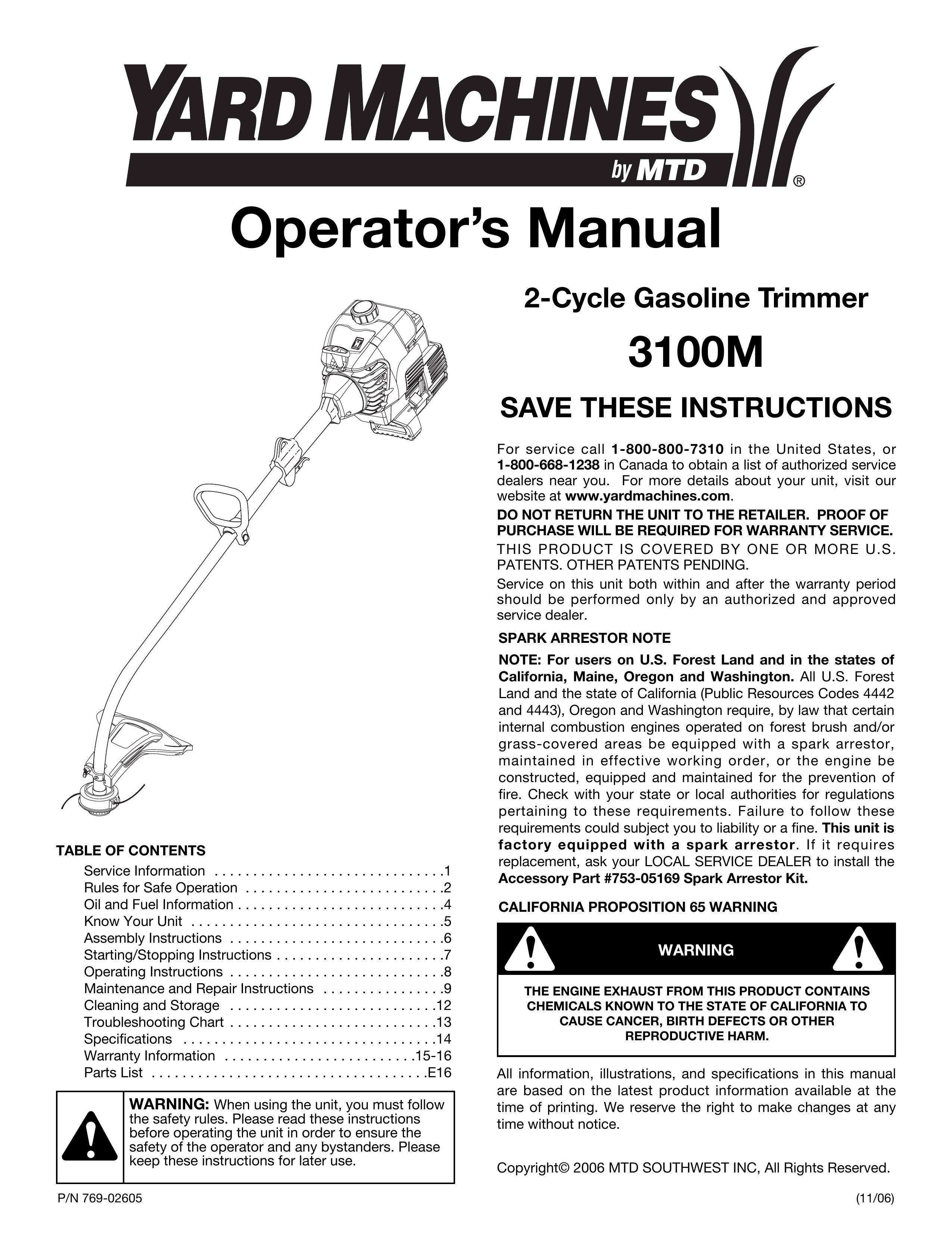 Yard Machines 3100M Trimmer User Manual
