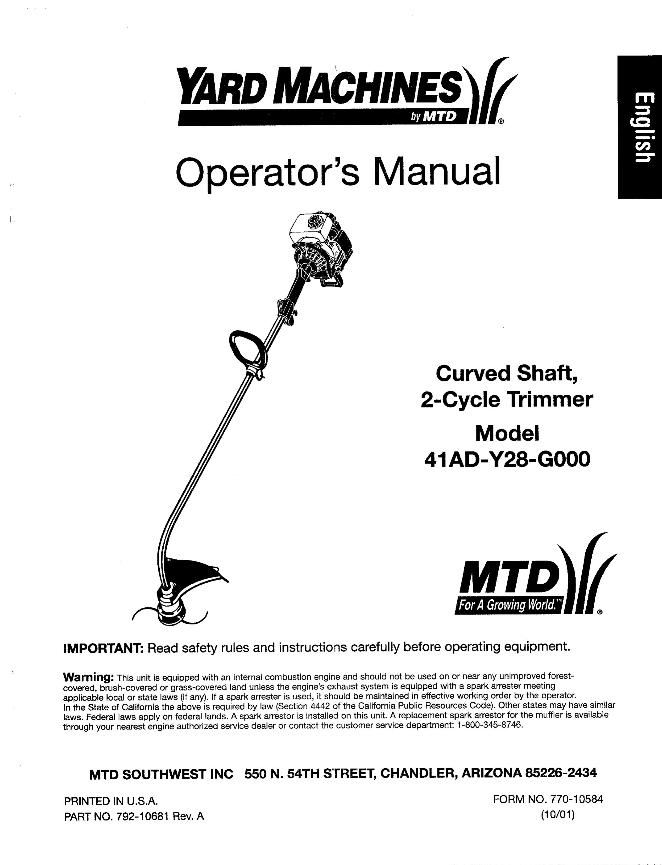 Yard Machines 41AD-Y28-G000 Trimmer User Manual