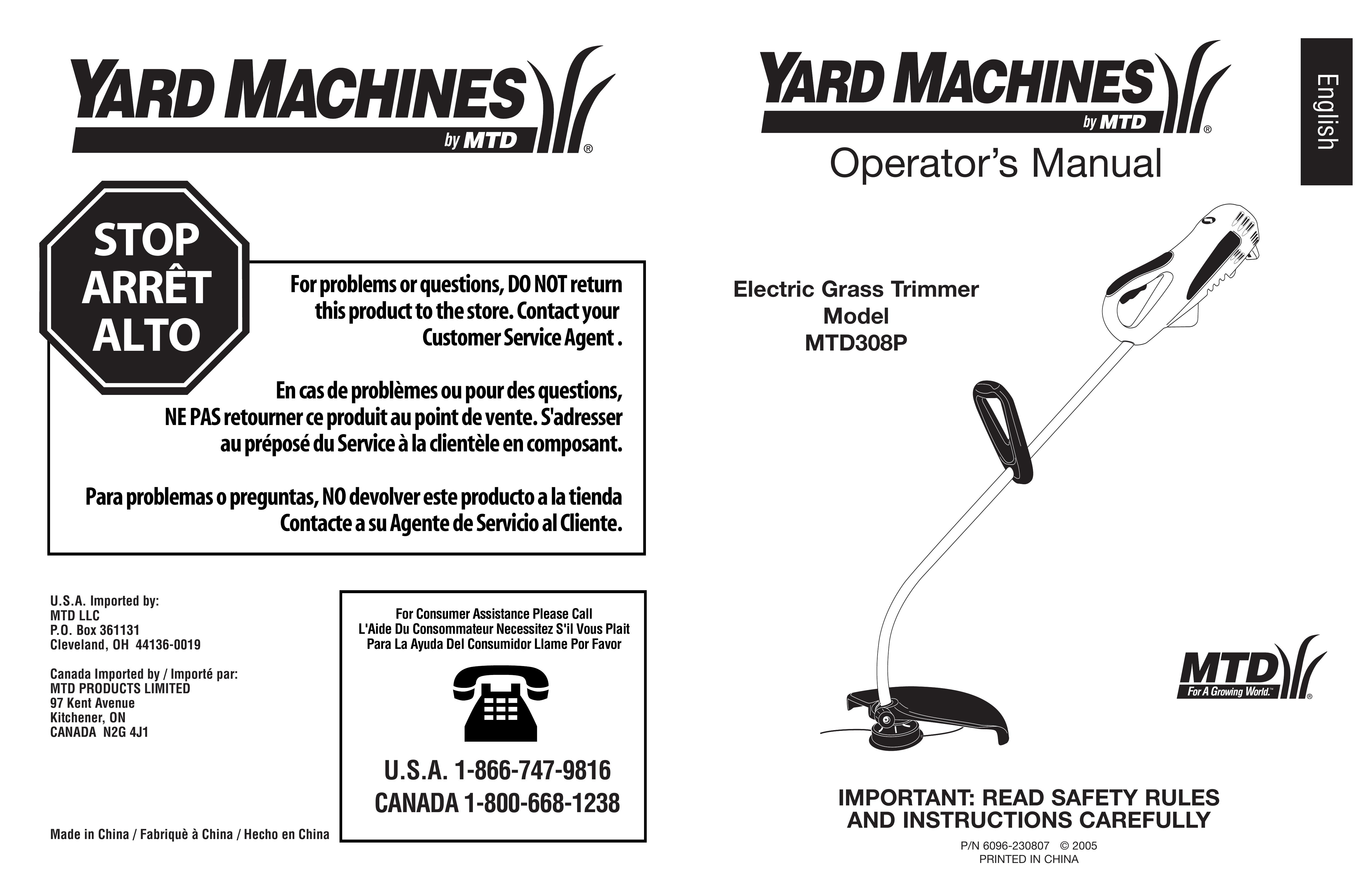Yard Machines MTD308P Trimmer User Manual
