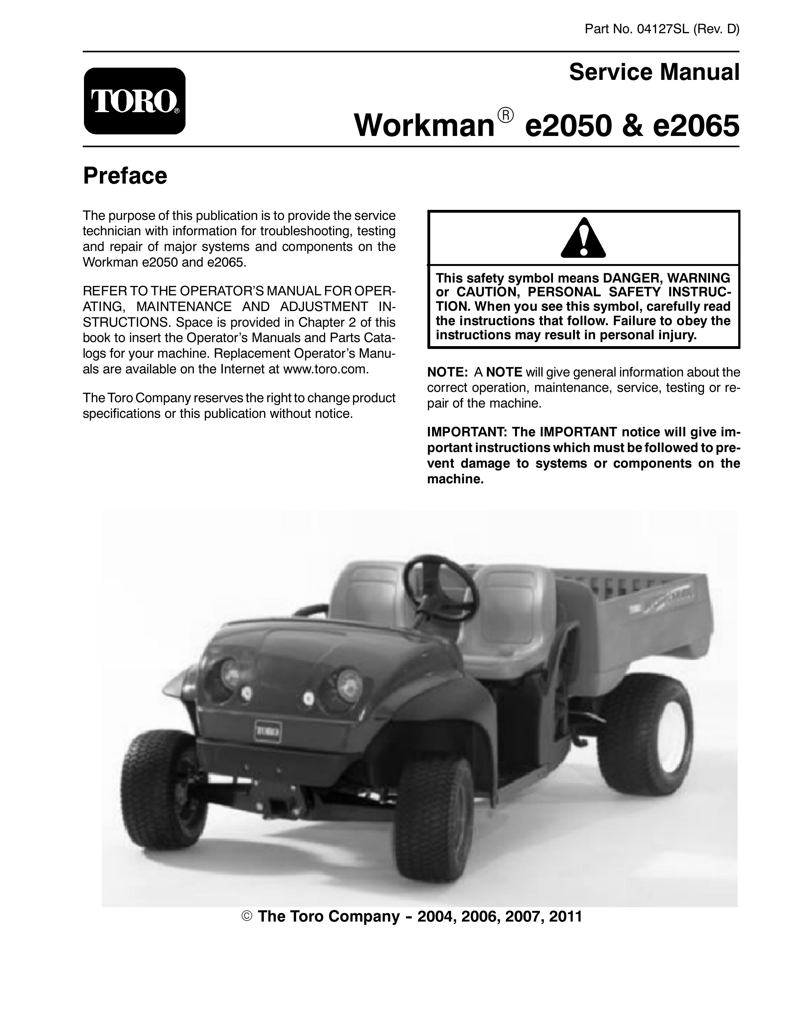 Toro e2065 Utility Vehicle User Manual
