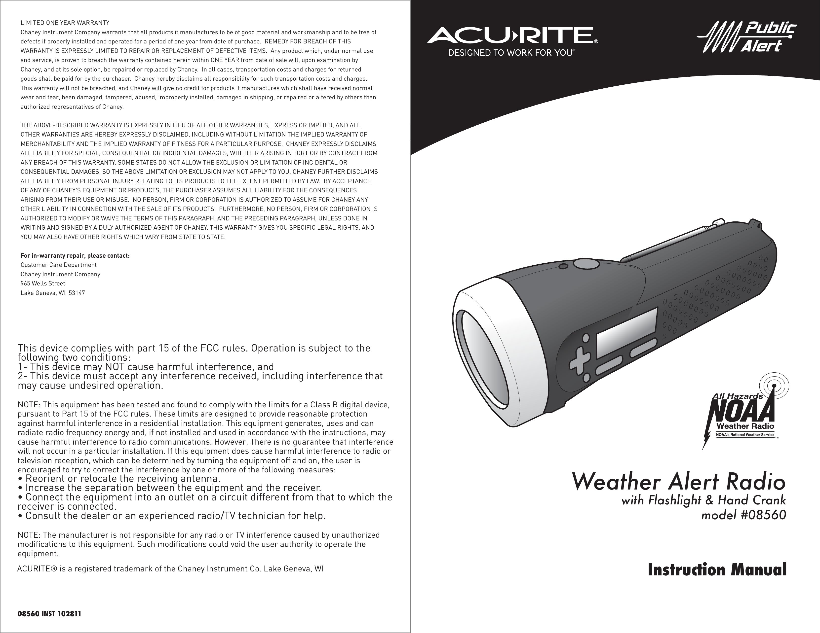 Acu-Rite #08560 Weather Radio User Manual