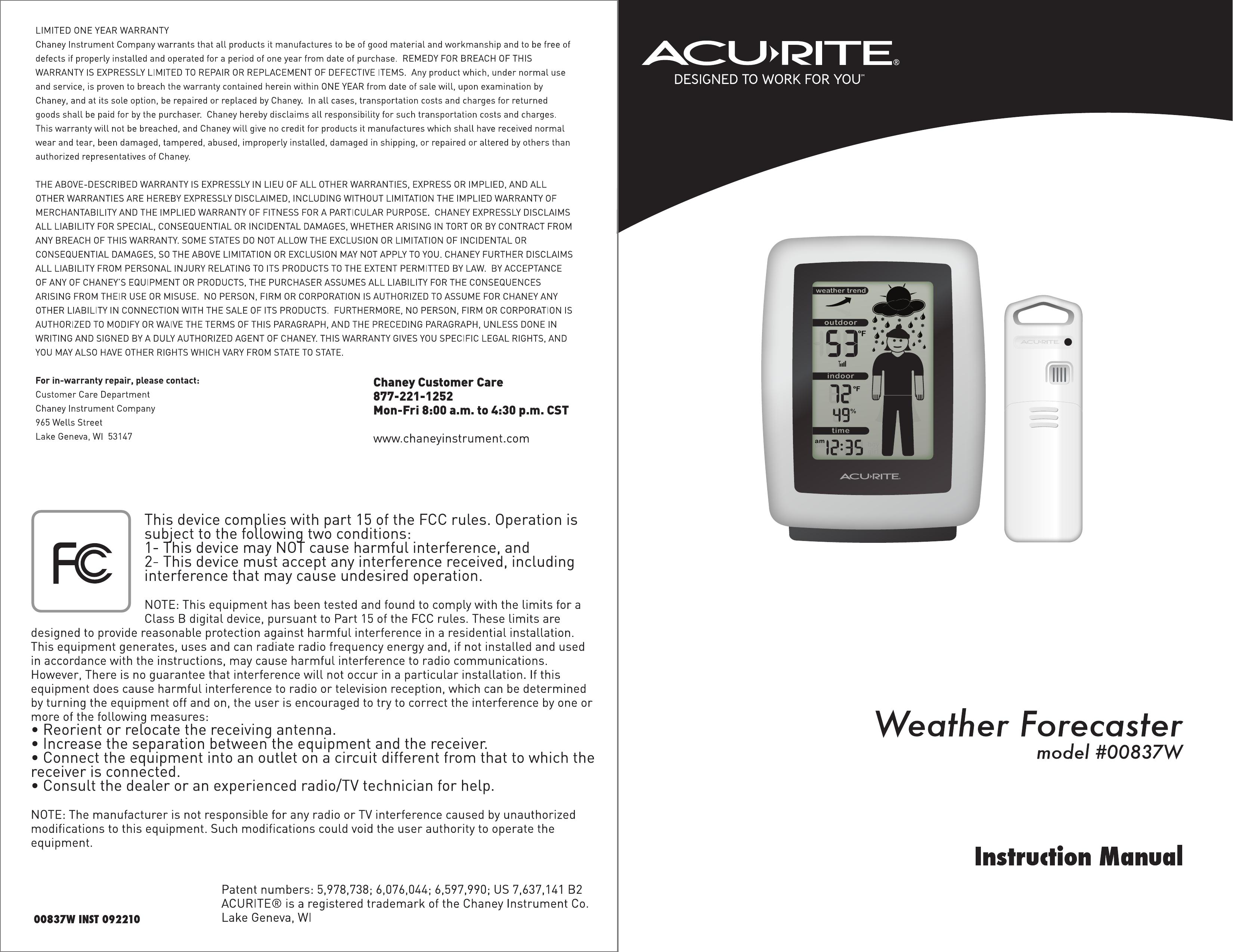 Acu-Rite 00837W Weather Radio User Manual