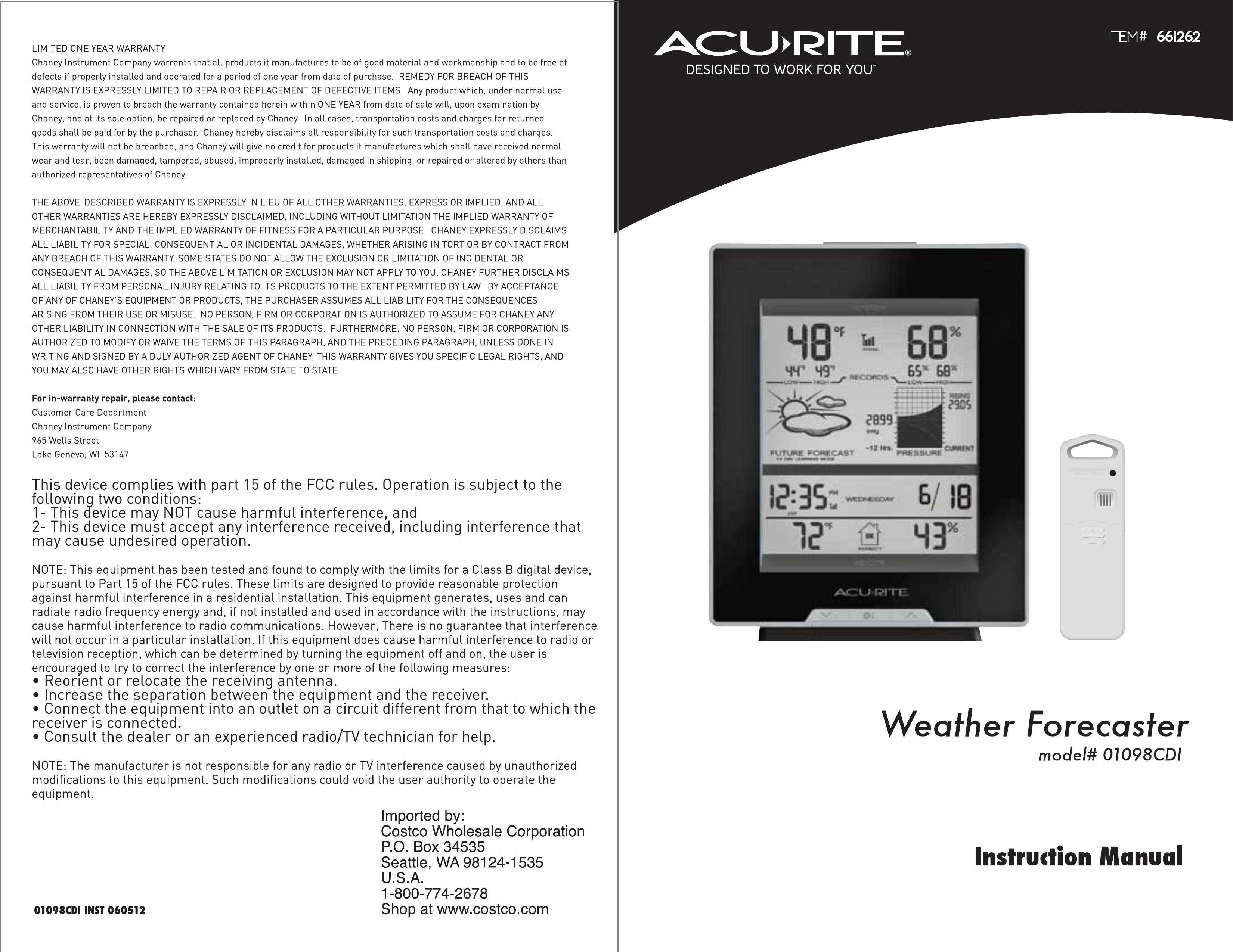 Acu-Rite 01098CDI Weather Radio User Manual