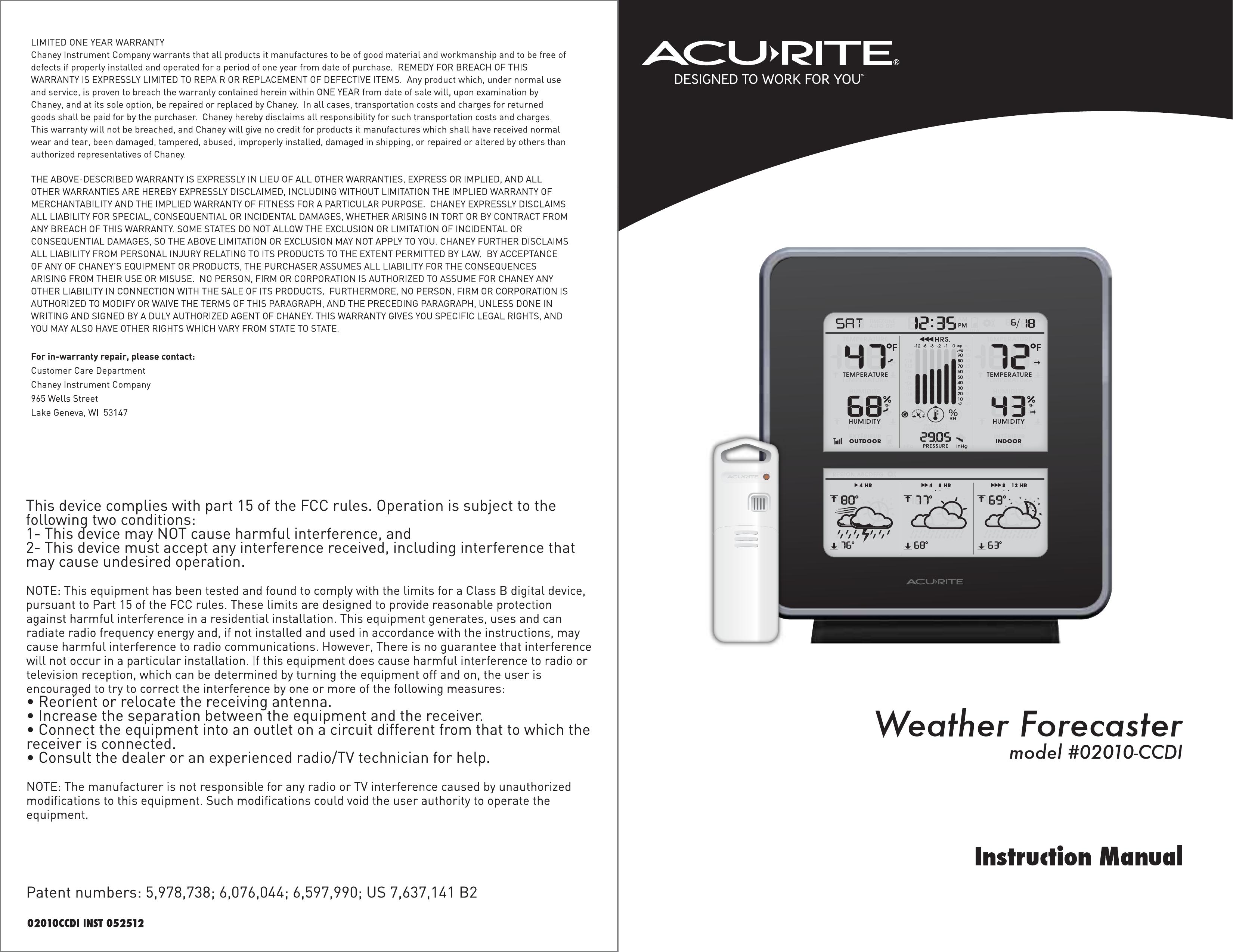 Acu-Rite 02010-CCDI Weather Radio User Manual