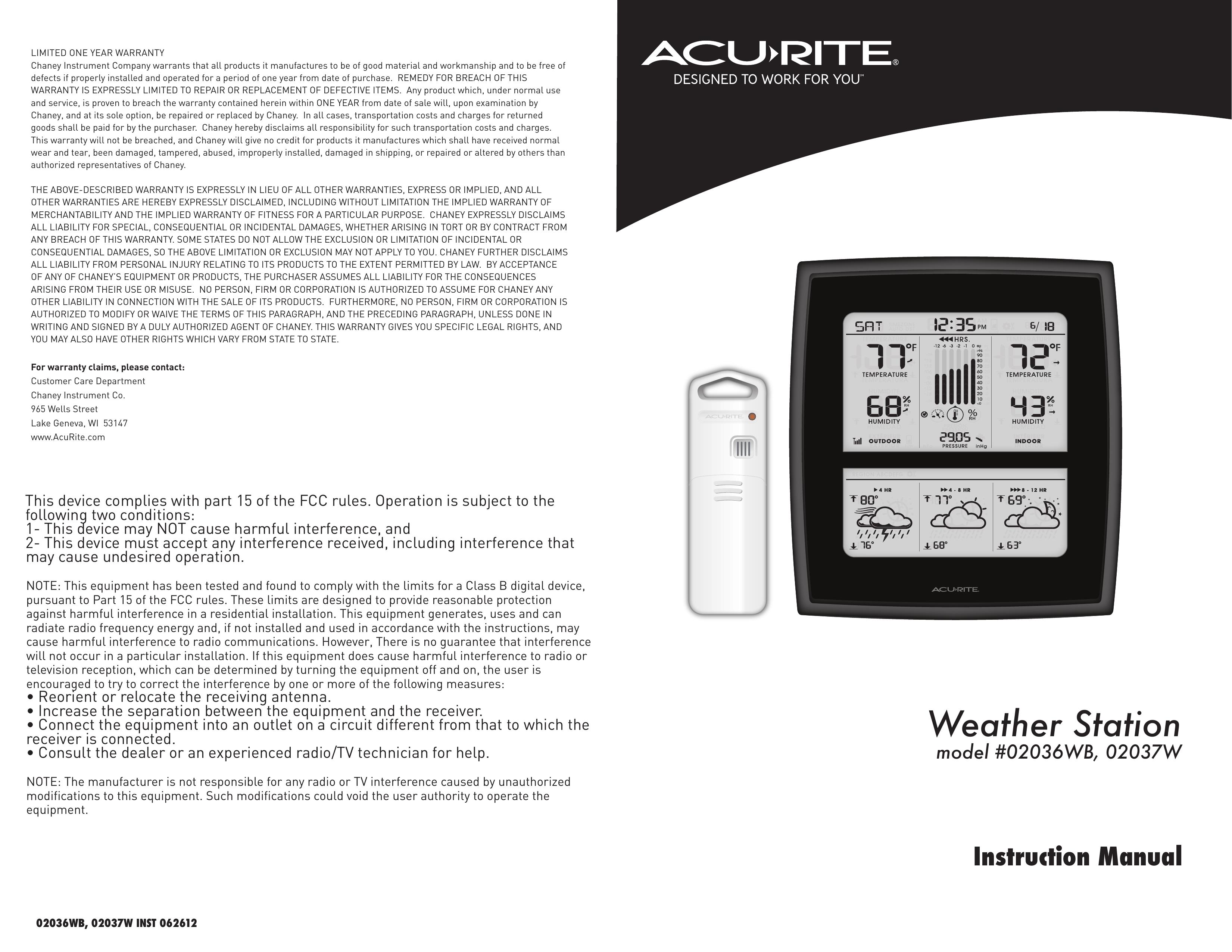Acu-Rite 02036WB Weather Radio User Manual