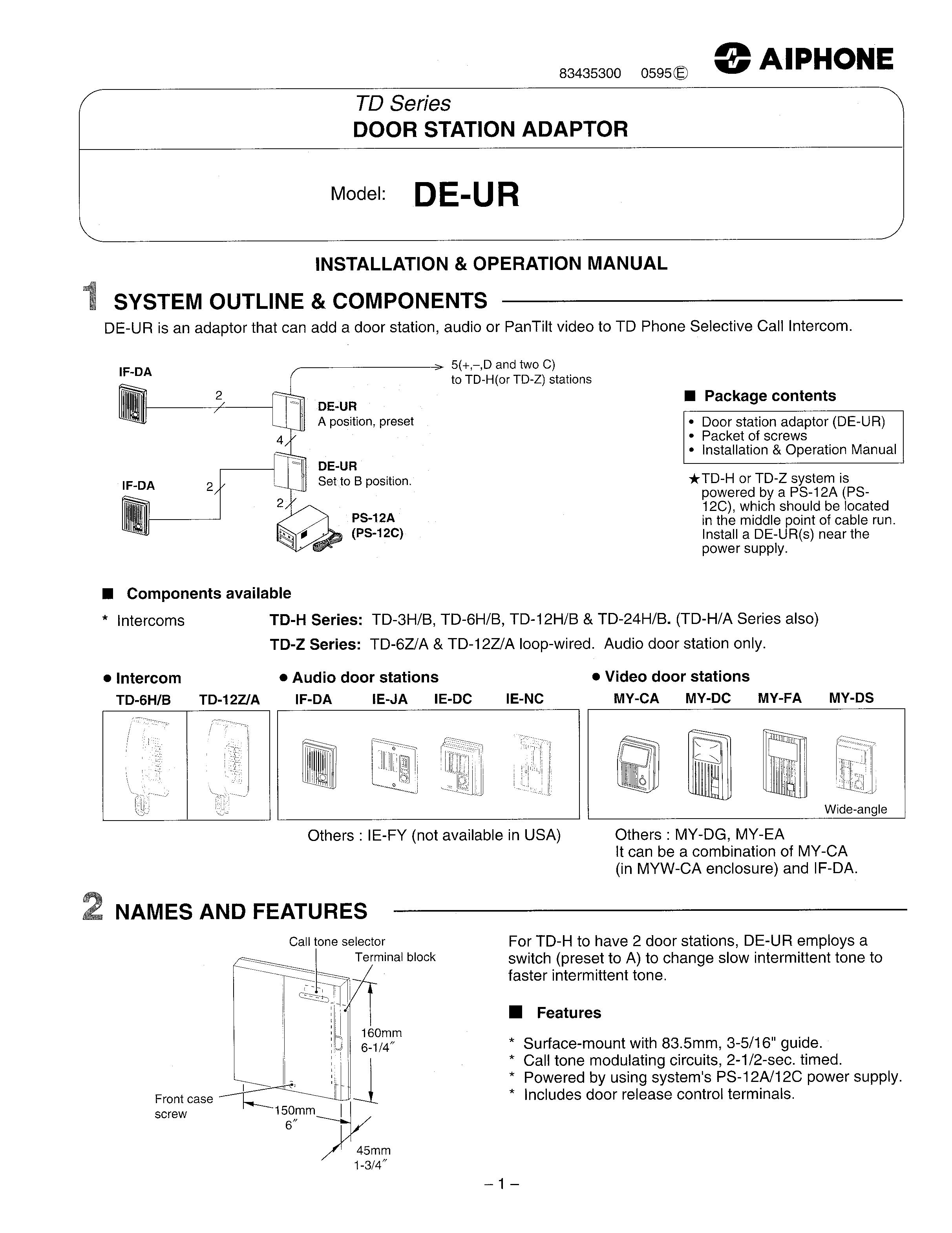 Aiphone DE-UR Weather Radio User Manual
