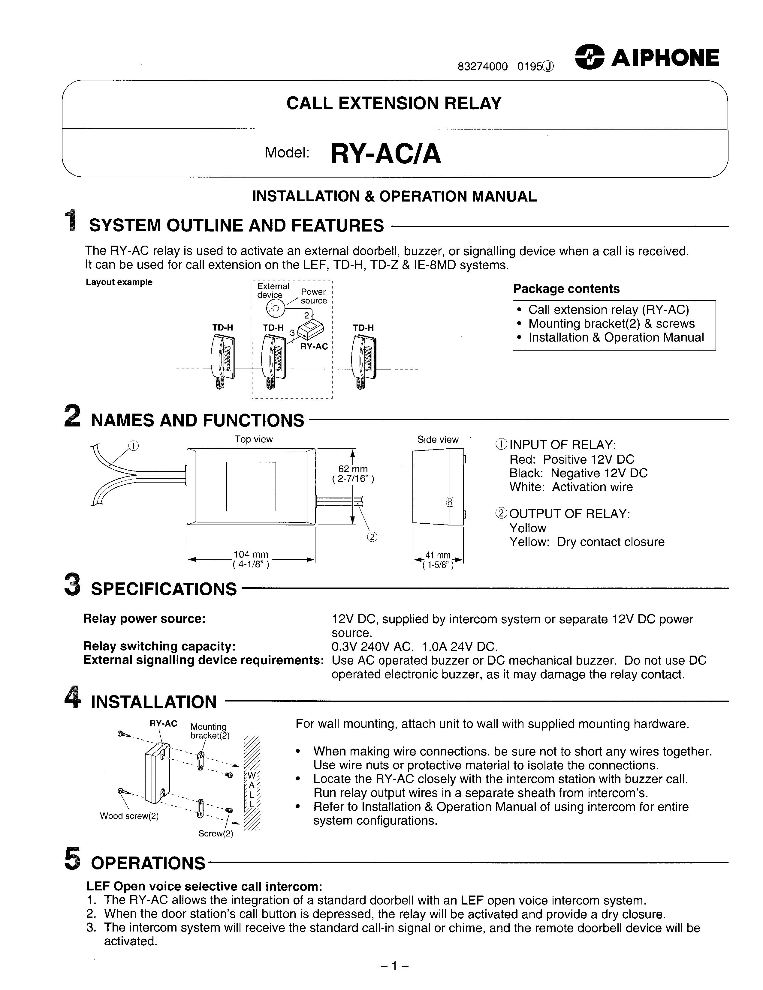 Aiphone RY-AC Weather Radio User Manual