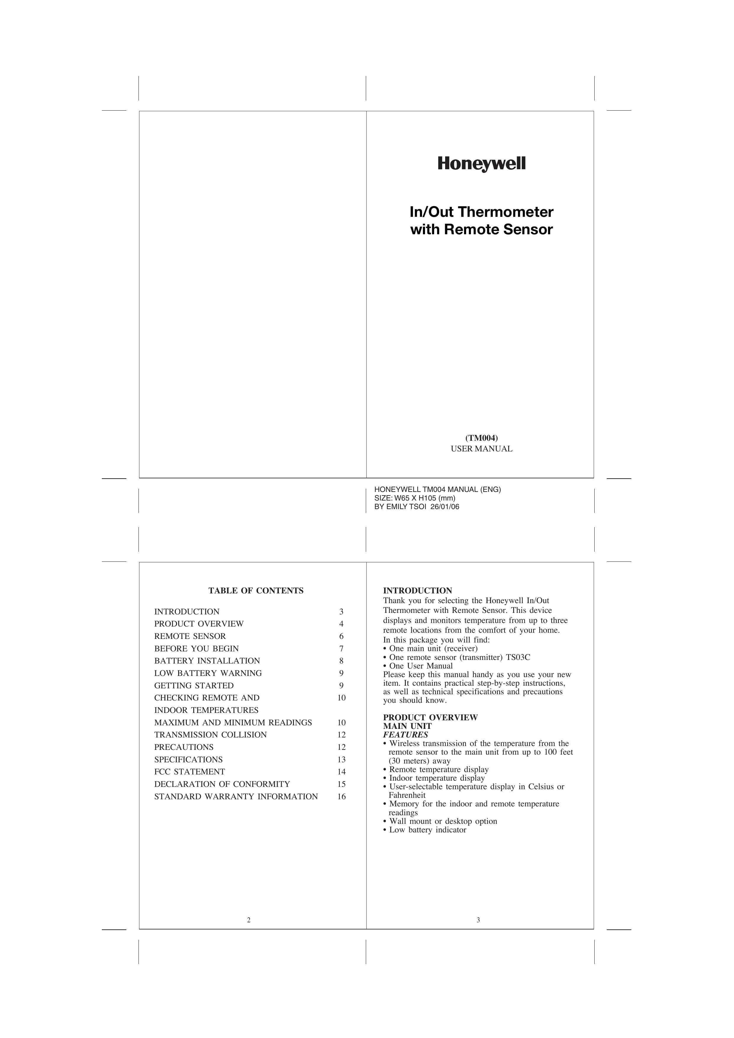 Honeywell TM004 Weather Radio User Manual
