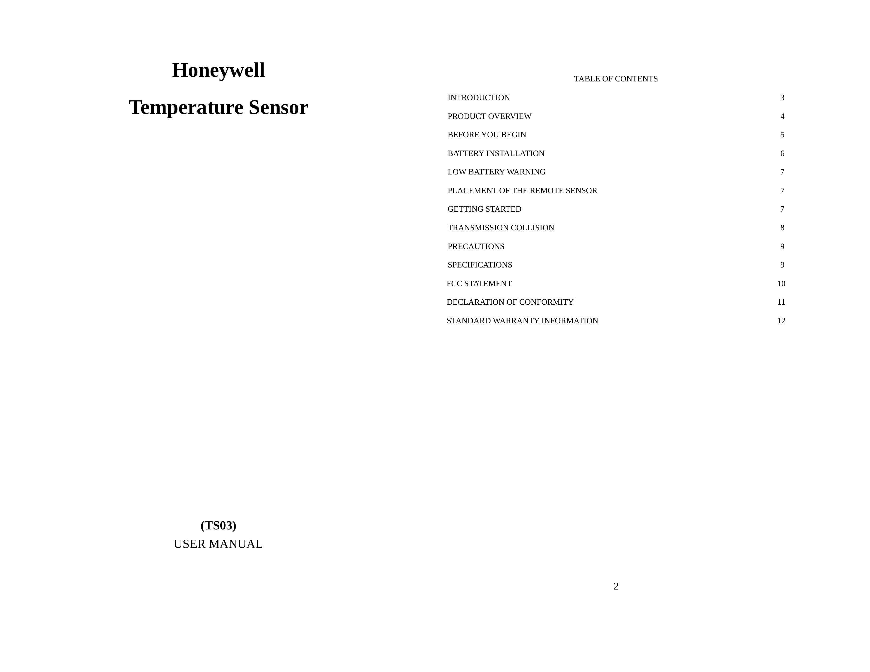 Honeywell TS03 Weather Radio User Manual