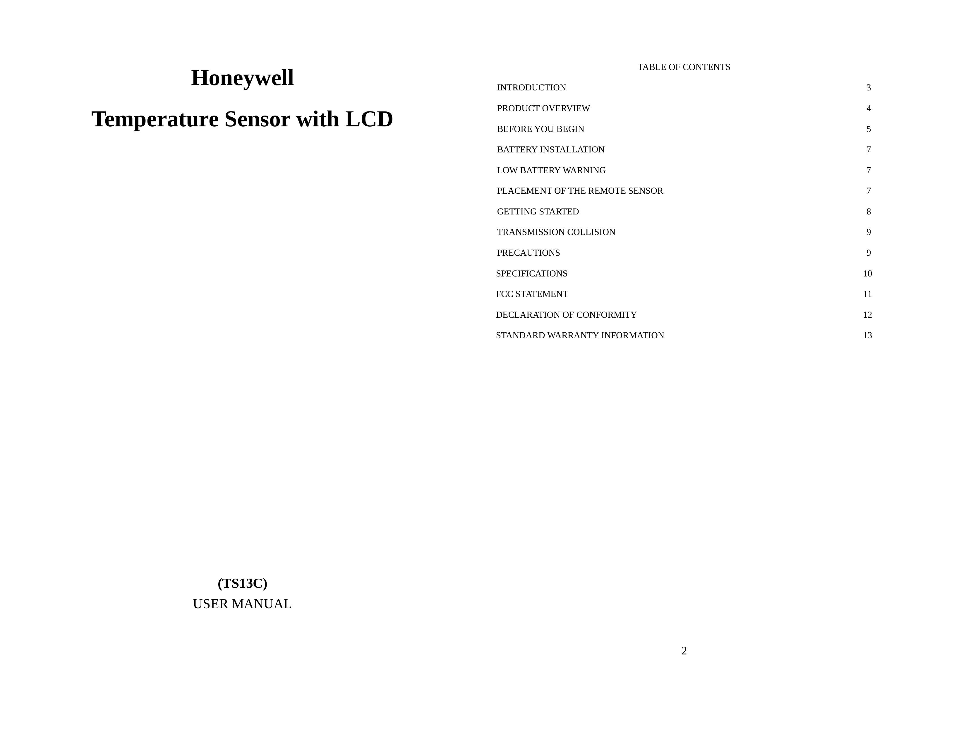 Honeywell TS13C Weather Radio User Manual