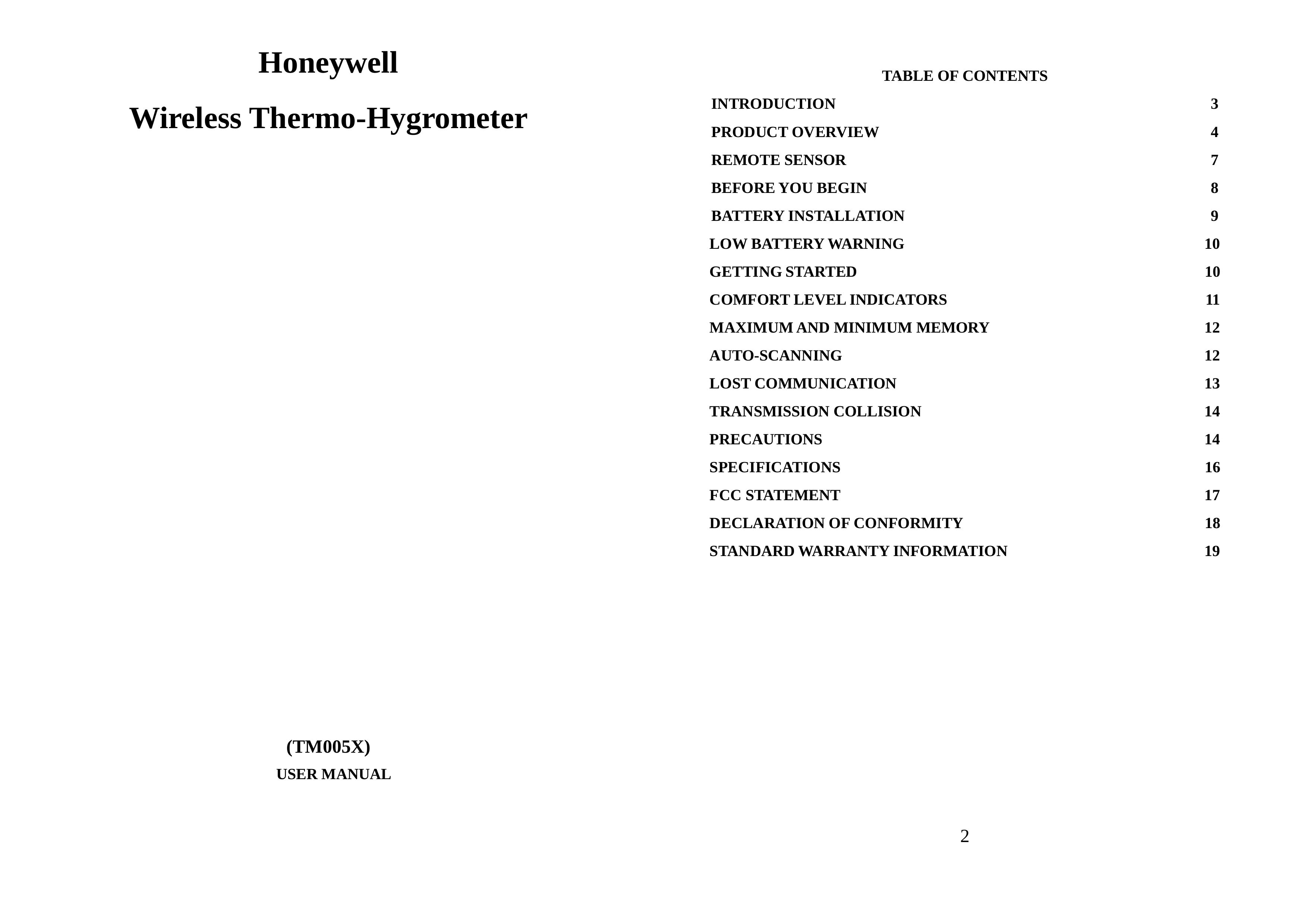 Honeywell TS33 Weather Radio User Manual