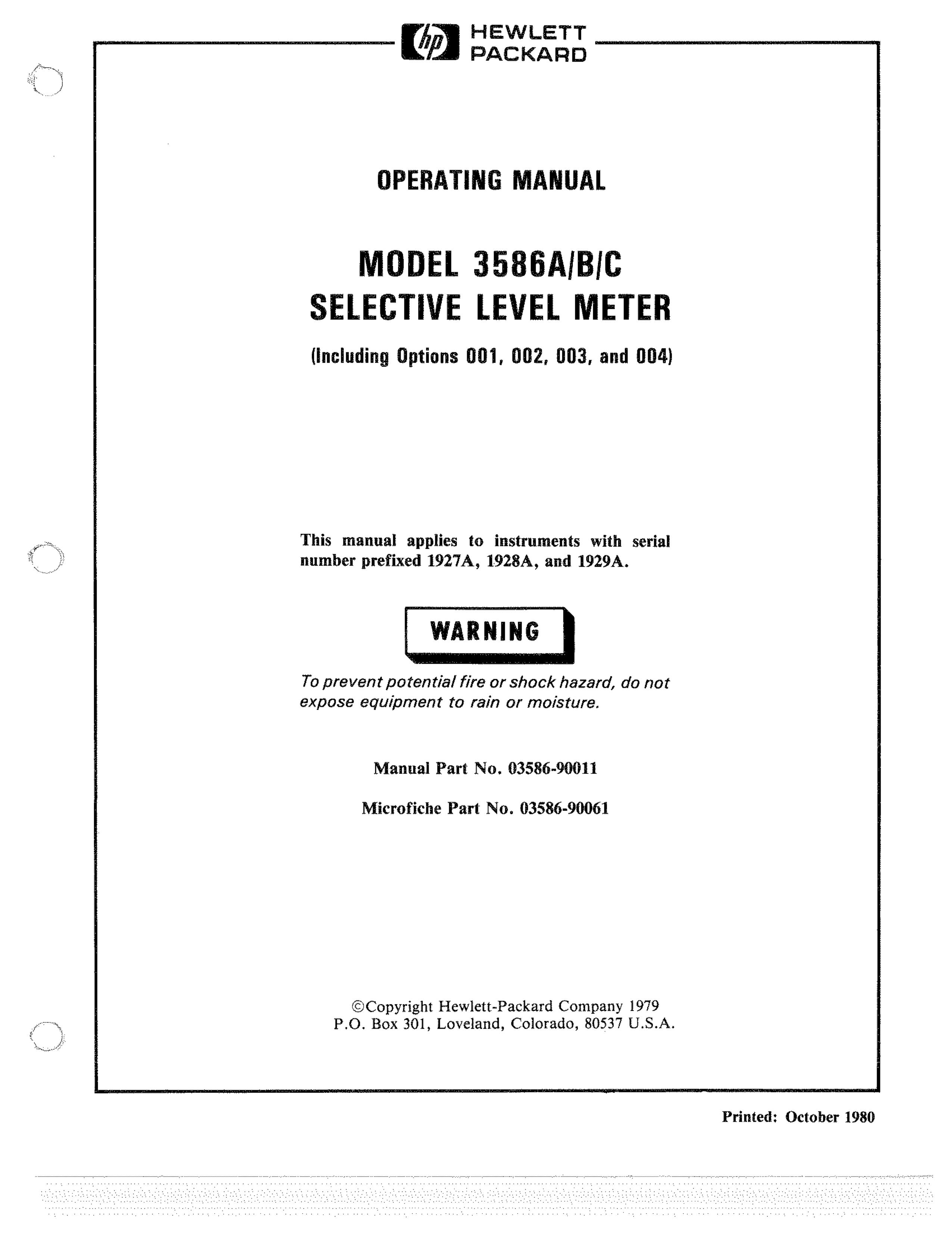 HP (Hewlett-Packard) 3586A Weather Radio User Manual