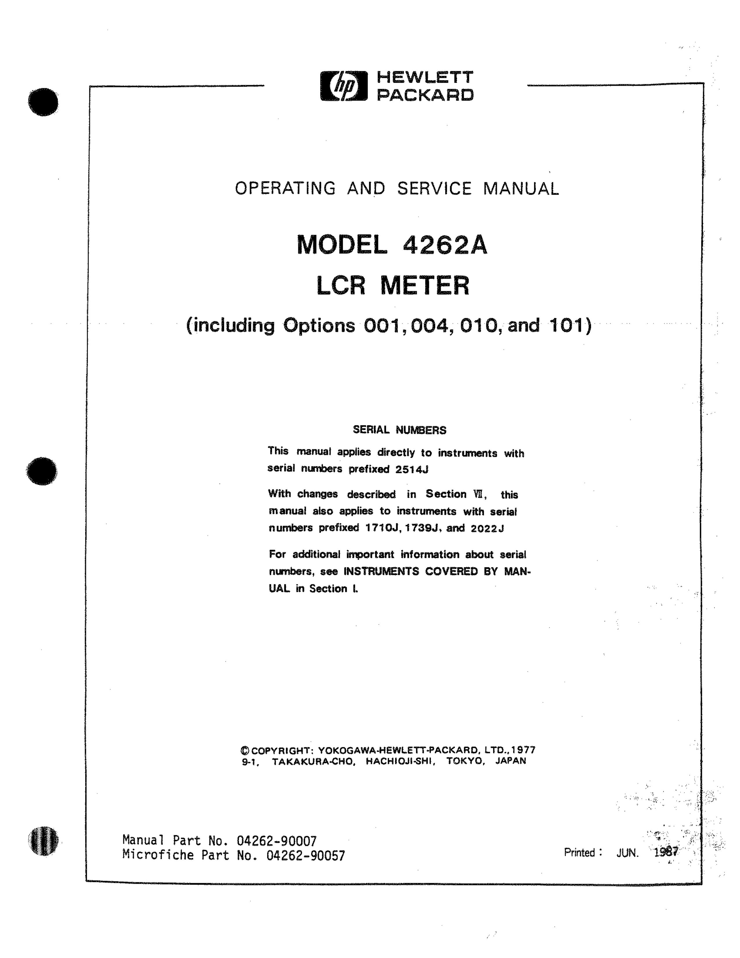 HP (Hewlett-Packard) 4262A Weather Radio User Manual