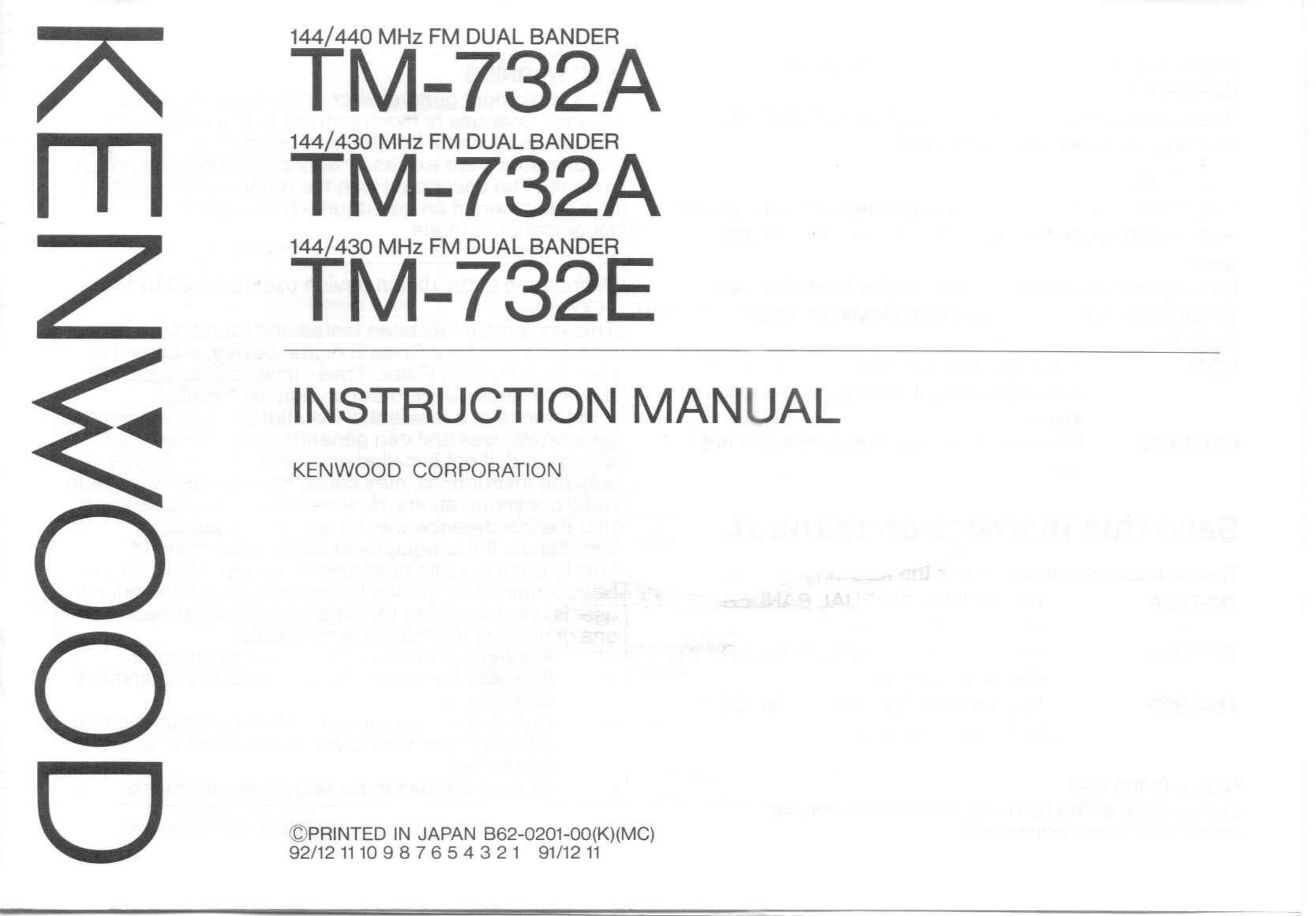 Kenwood TM-732A Weather Radio User Manual