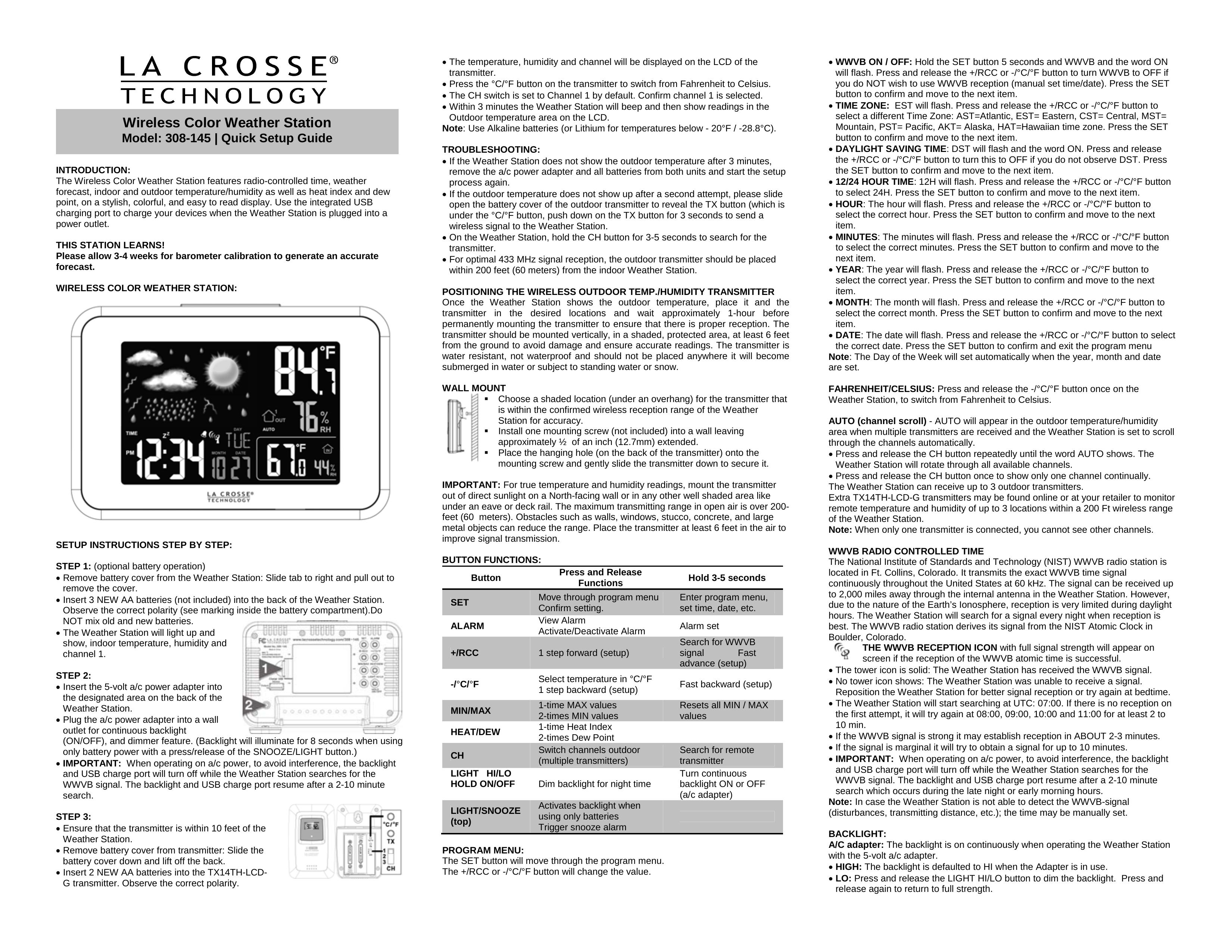 La Crosse Technology 308-145 Weather Radio User Manual
