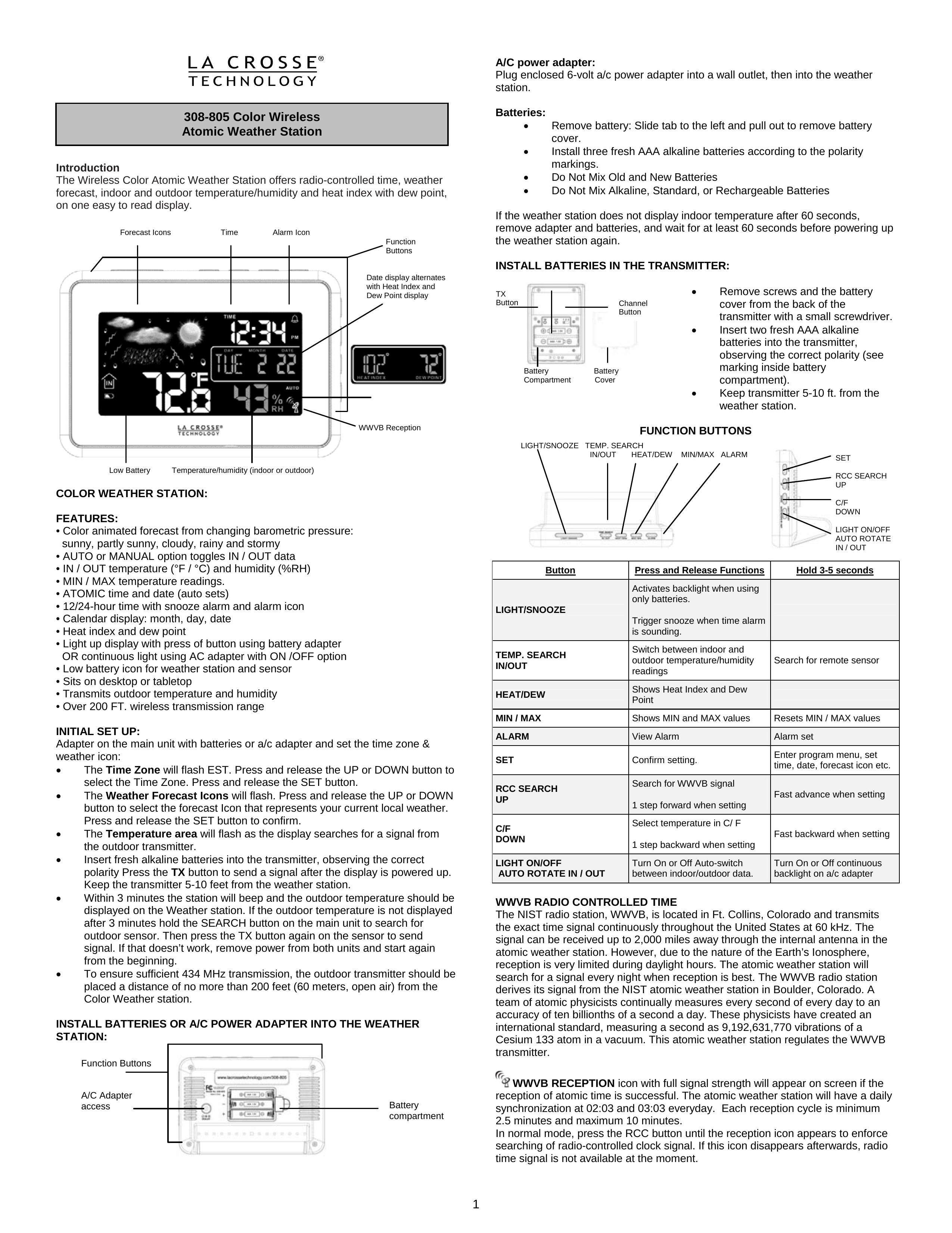 La Crosse Technology 308-805 Weather Radio User Manual
