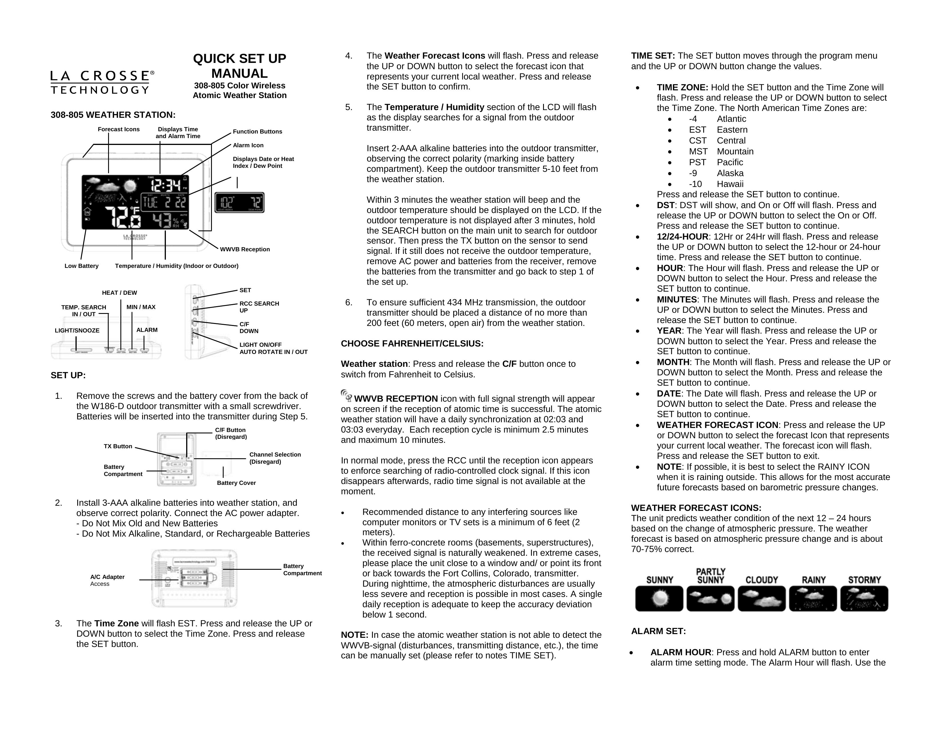 La Crosse Technology 308-805 COLOR WIRELESS Weather Radio User Manual