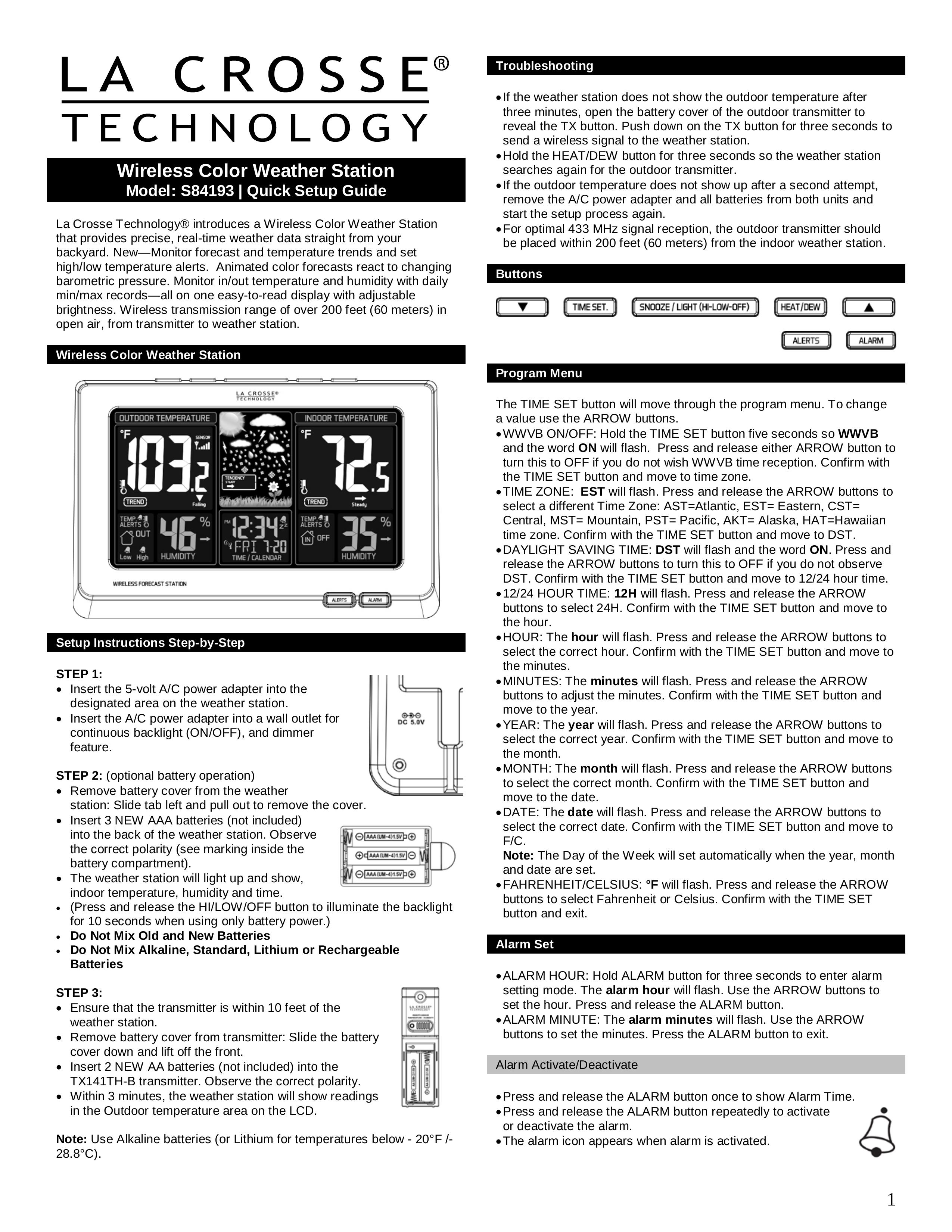 La Crosse Technology S84193 Weather Radio User Manual
