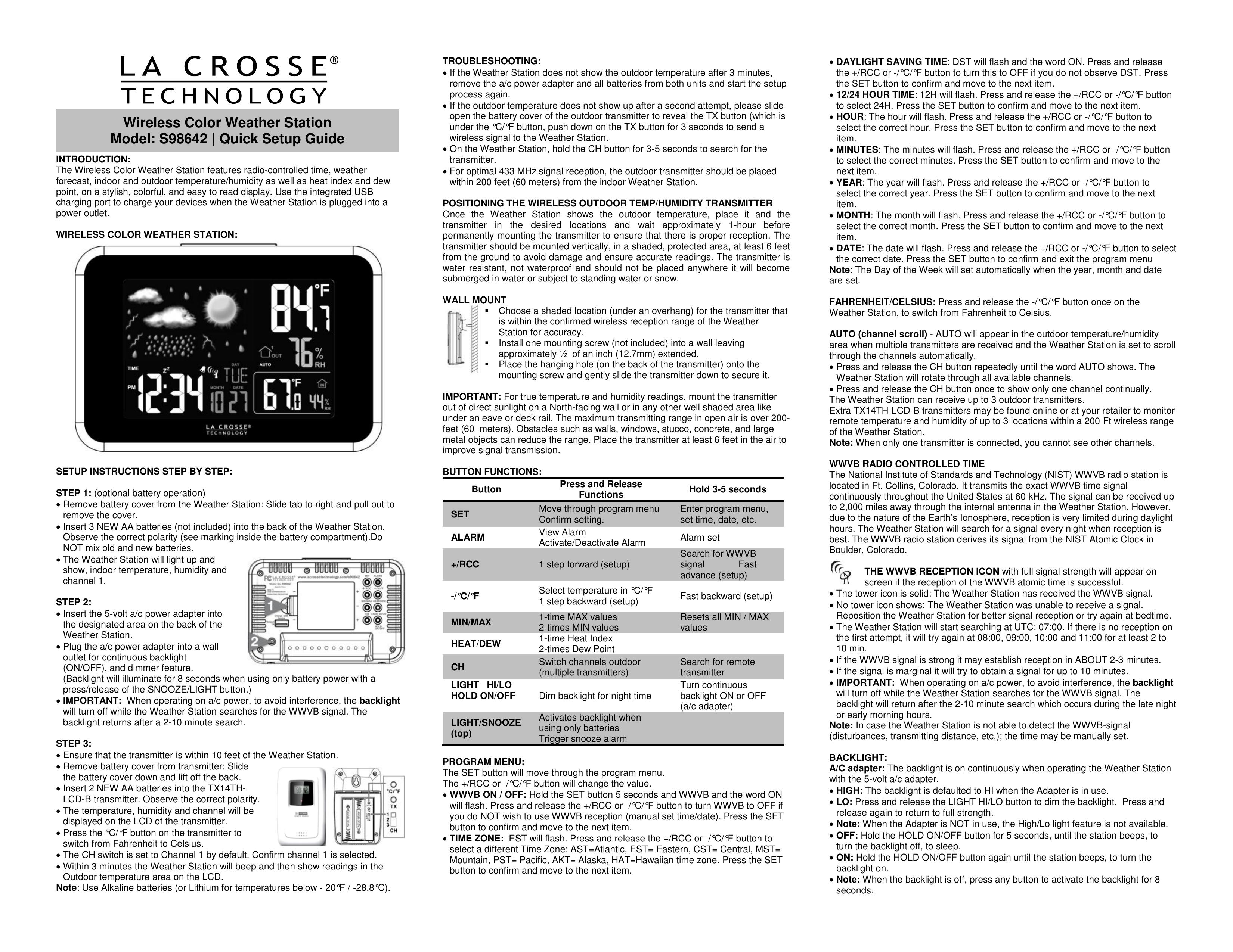 La Crosse Technology S98642 Weather Radio User Manual