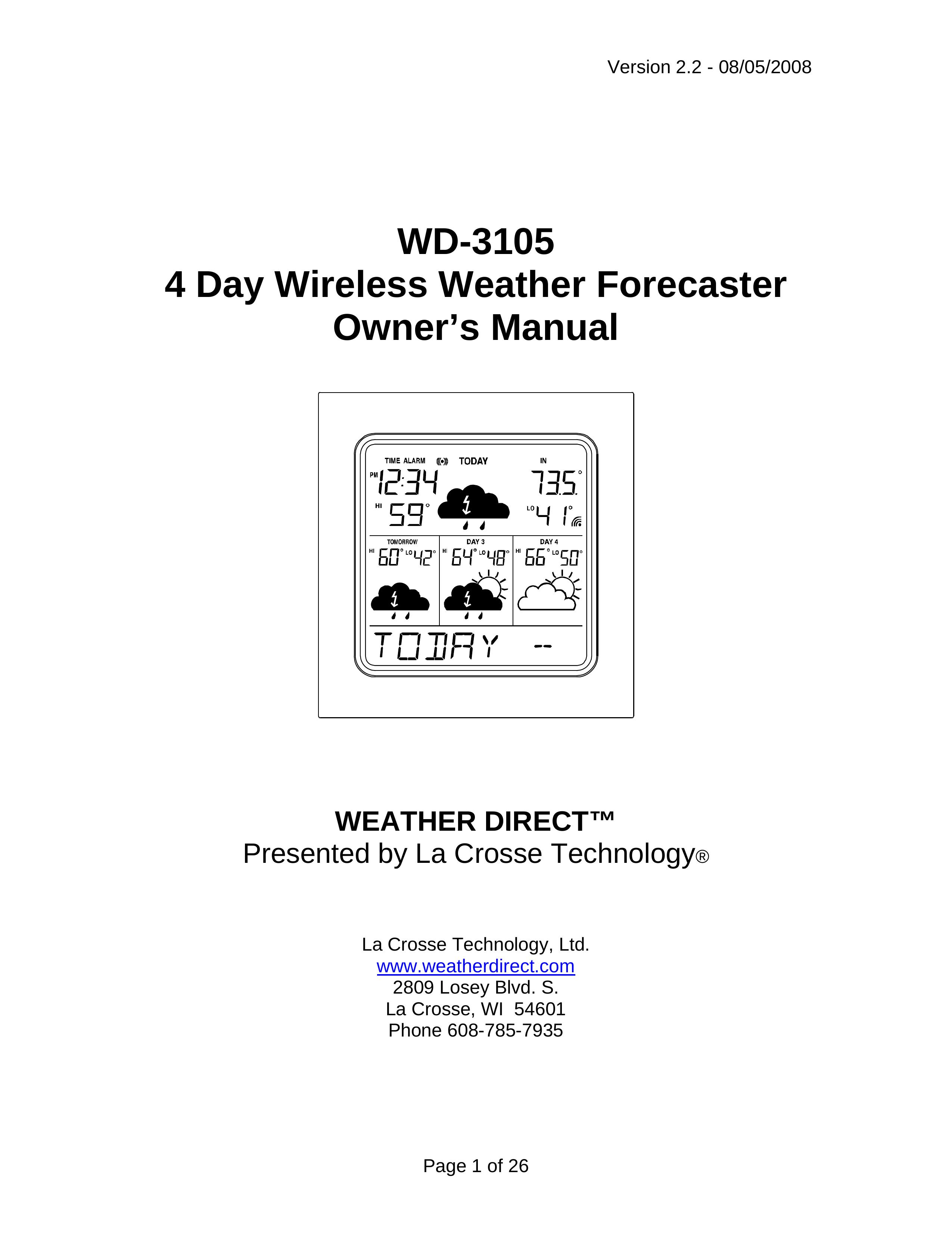 La Crosse Technology WD-3105 Weather Radio User Manual