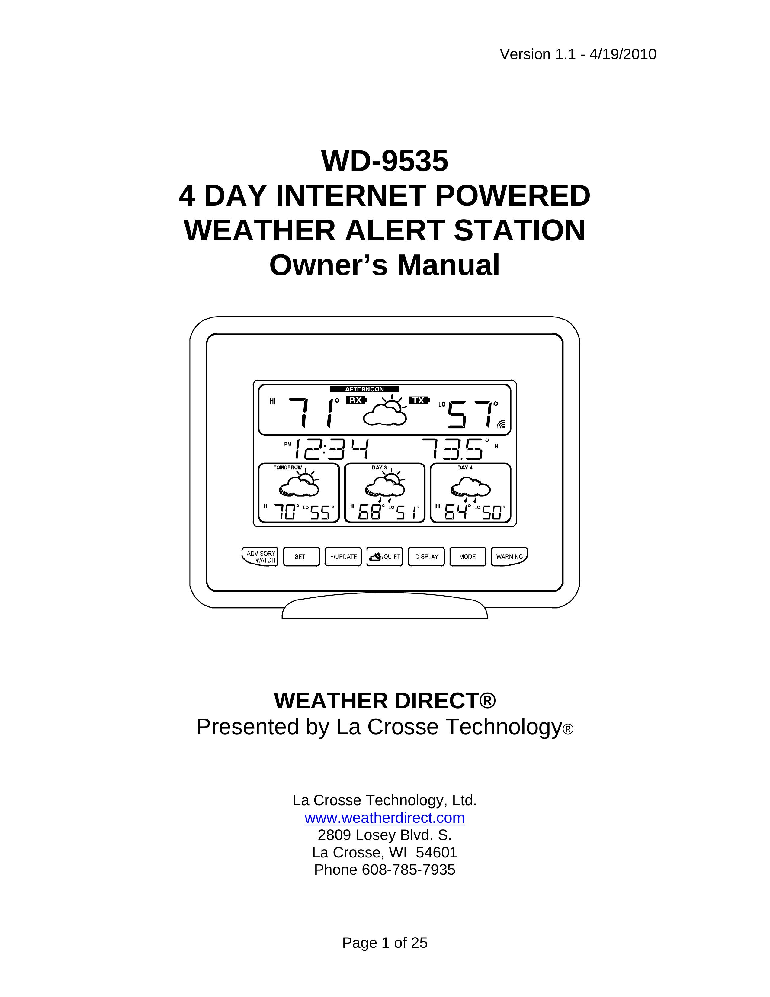 La Crosse Technology WD-9535 Weather Radio User Manual