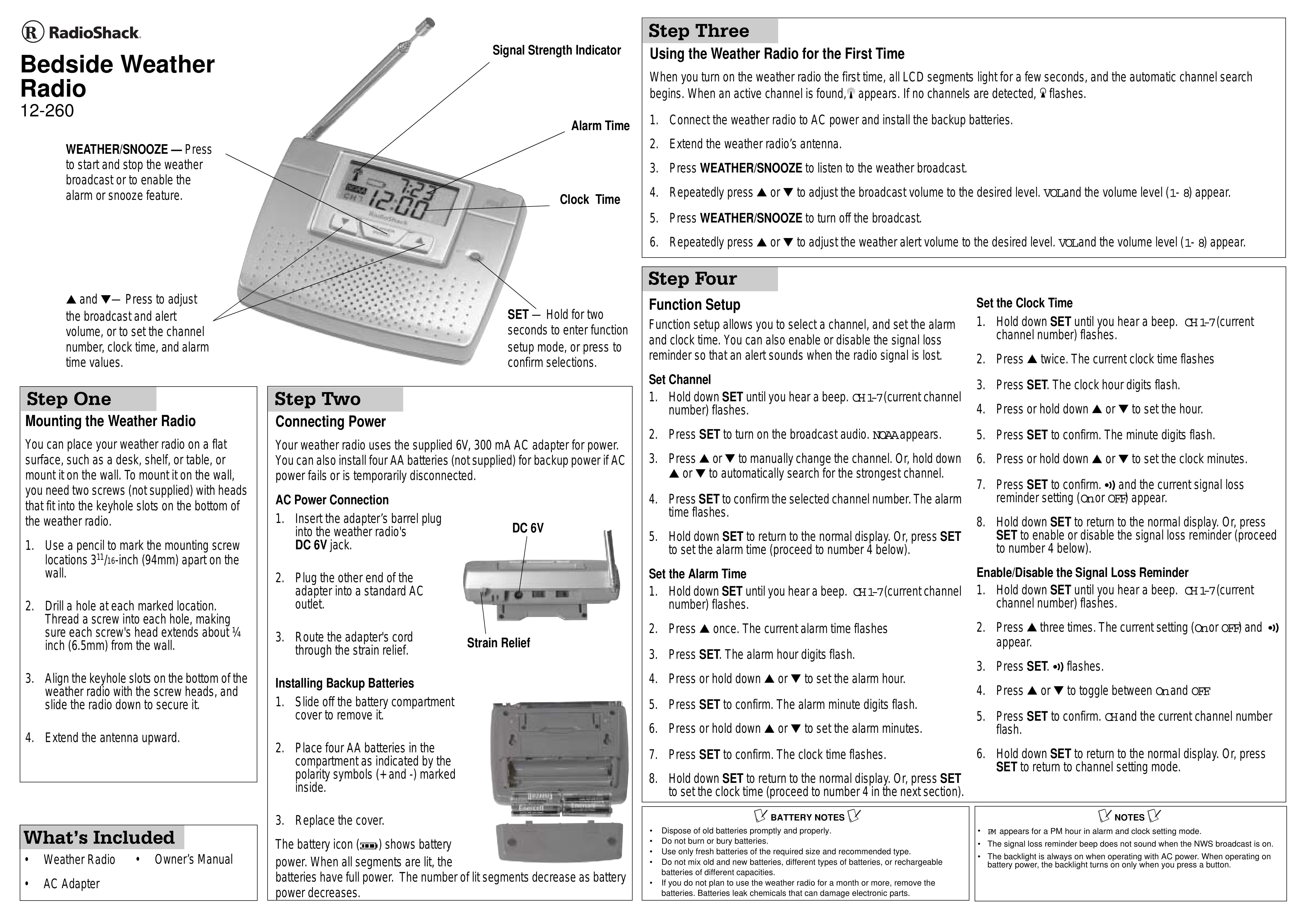 Radio Shack 12-260 Weather Radio User Manual