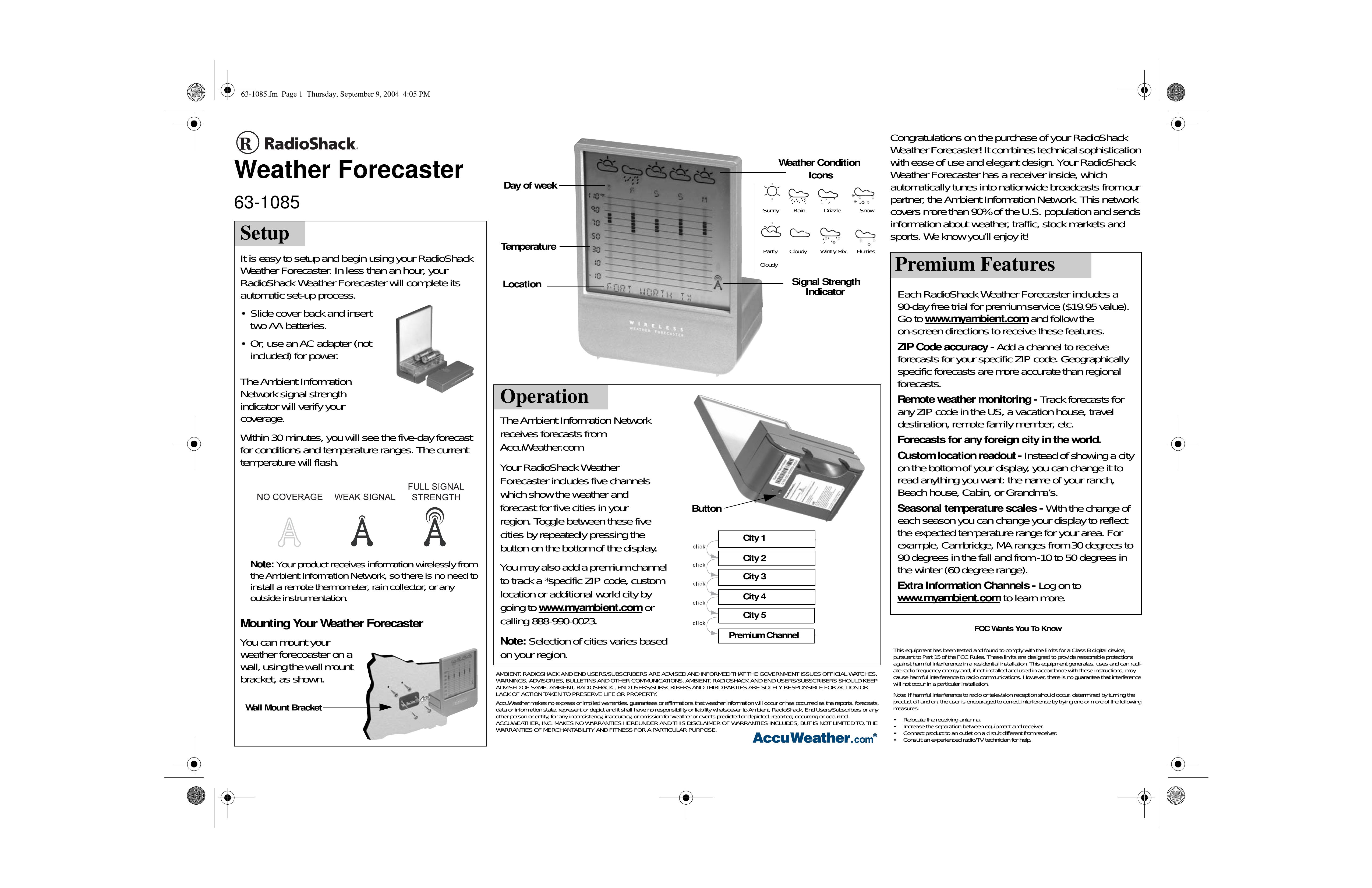 Radio Shack 63-1085 Weather Radio User Manual