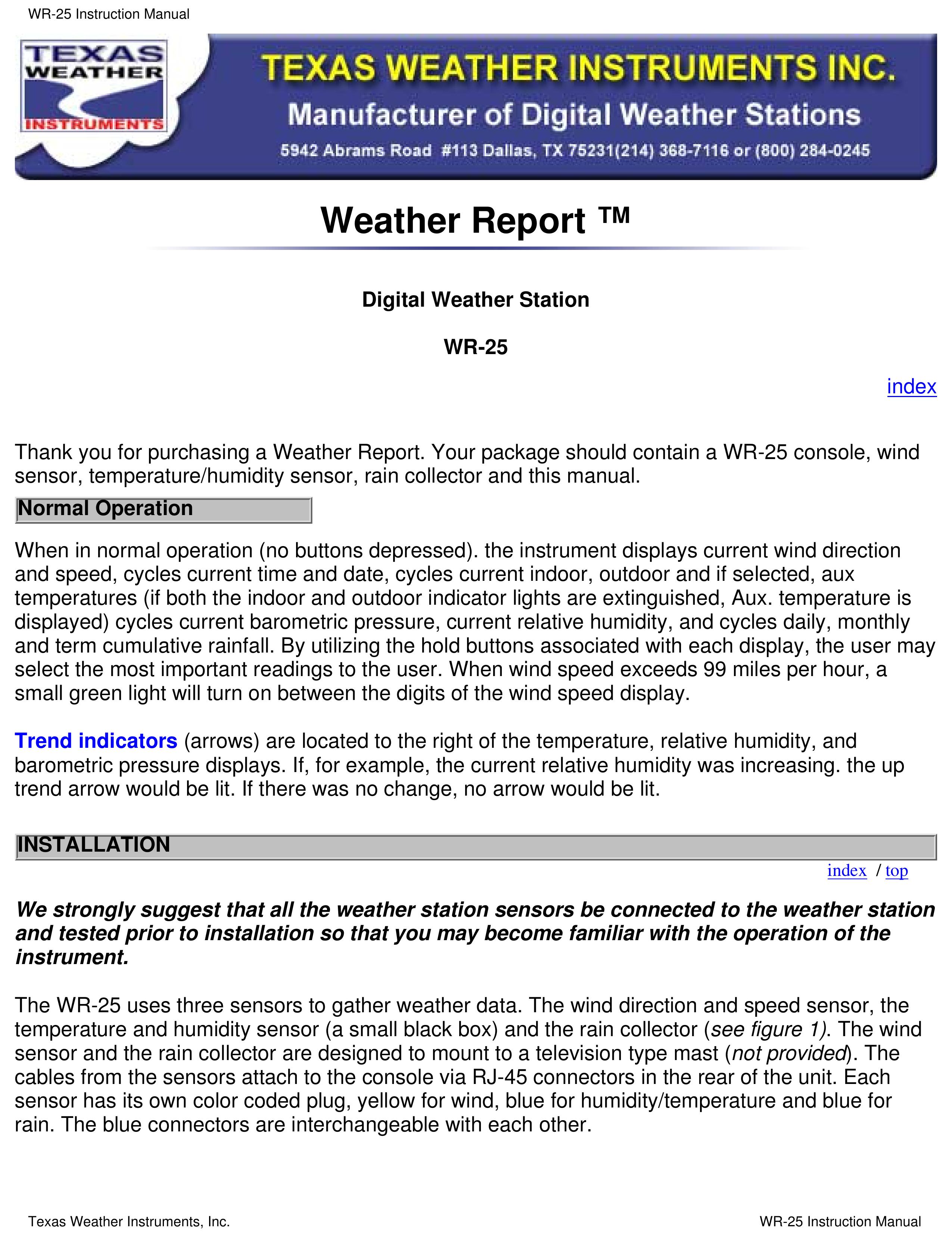 Texas Instruments WR-25 Weather Radio User Manual
