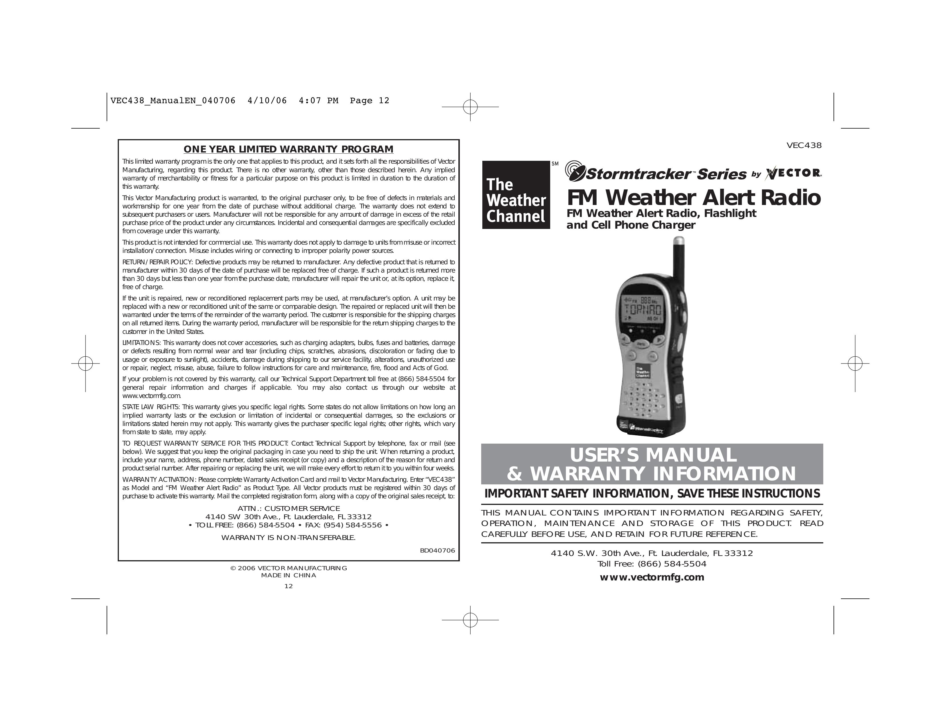 Vector VEC438 Weather Radio User Manual