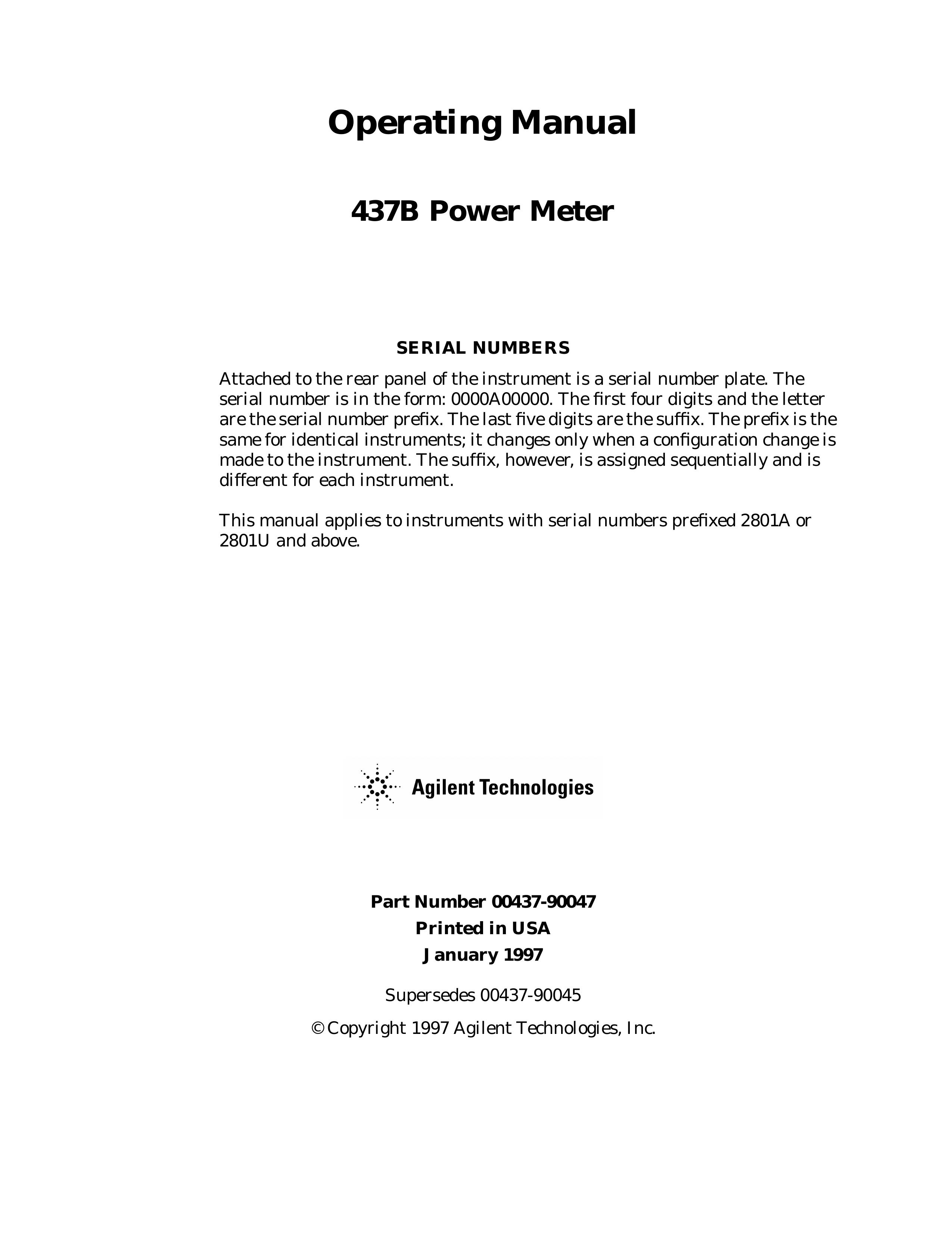 Agilent Technologies 437B Yard Vacuum User Manual
