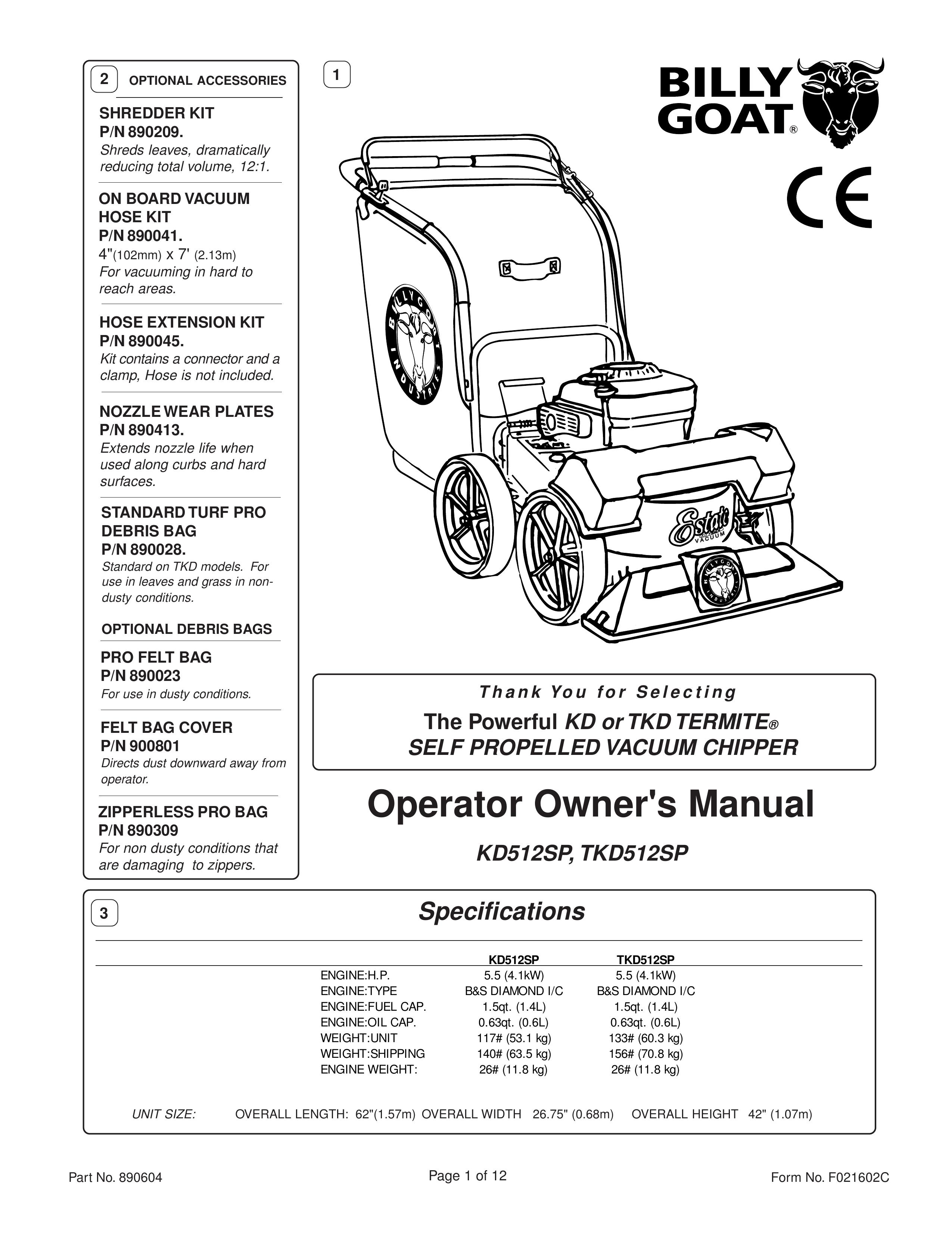 Billy Goat KD512SP Yard Vacuum User Manual