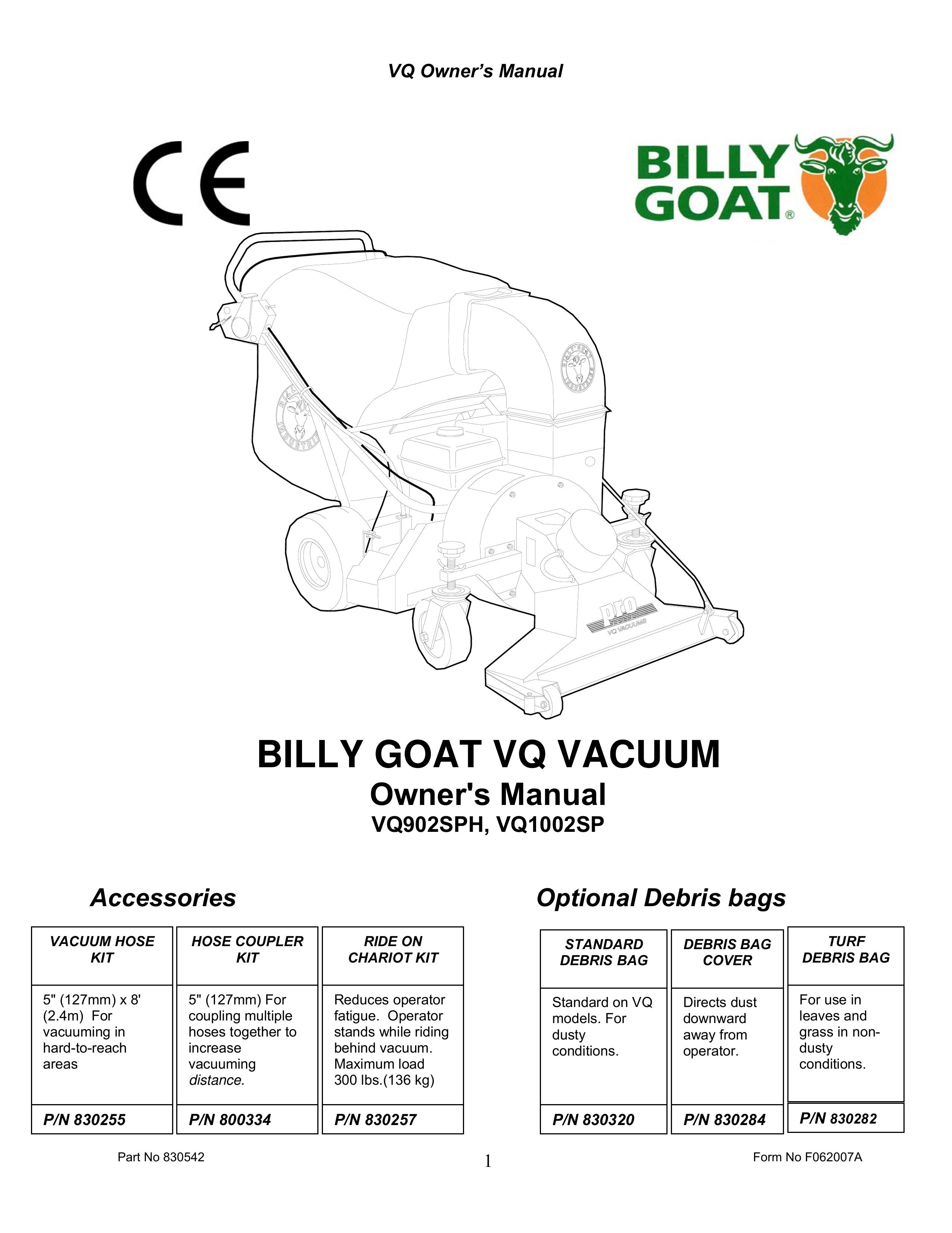Billy Goat VQ902SPH, VQ1002SP Yard Vacuum User Manual