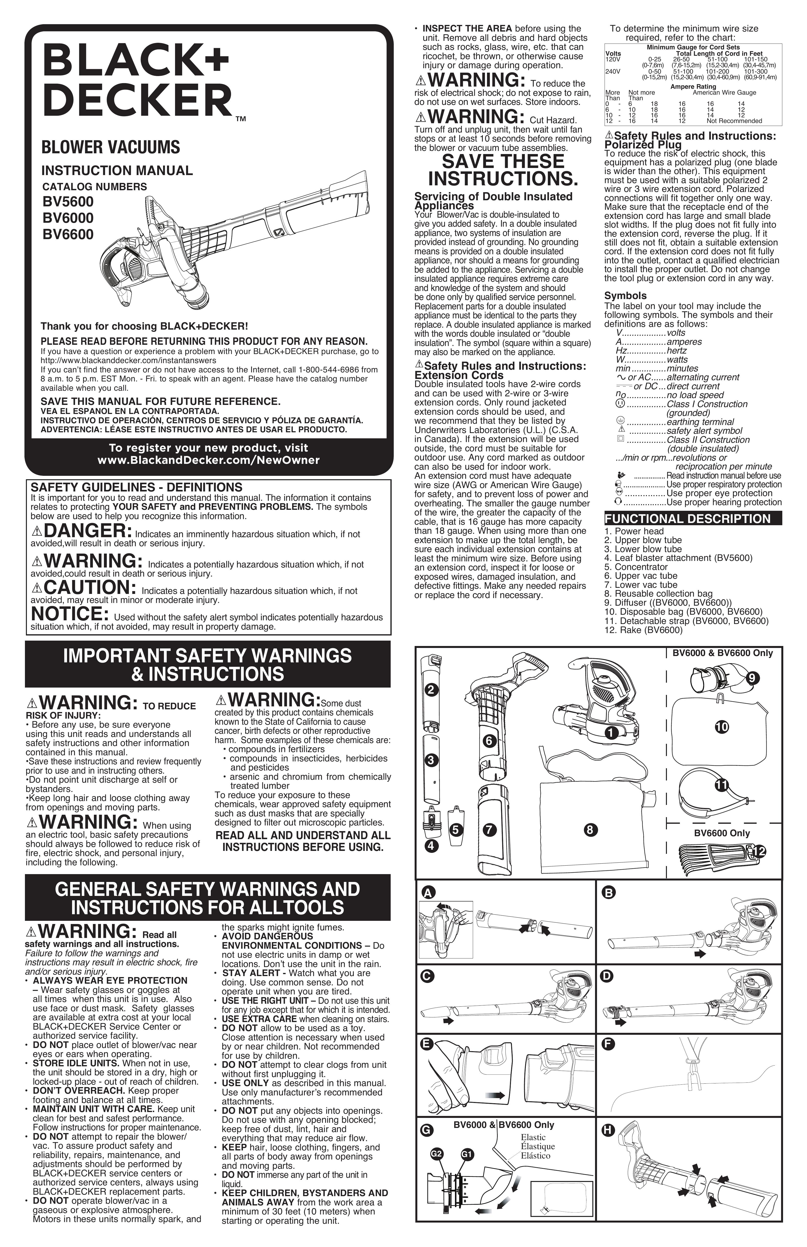 Black & Decker BV5600 Yard Vacuum User Manual