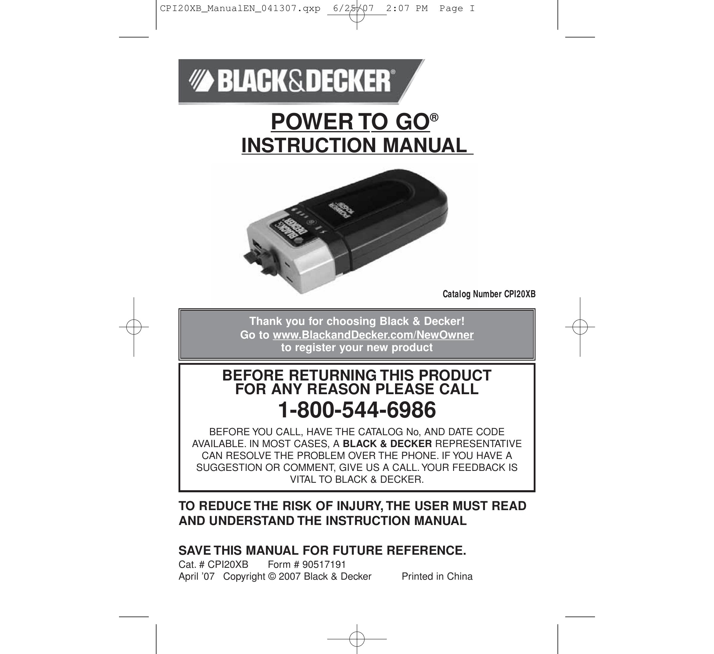 Black & Decker CP120XB Yard Vacuum User Manual