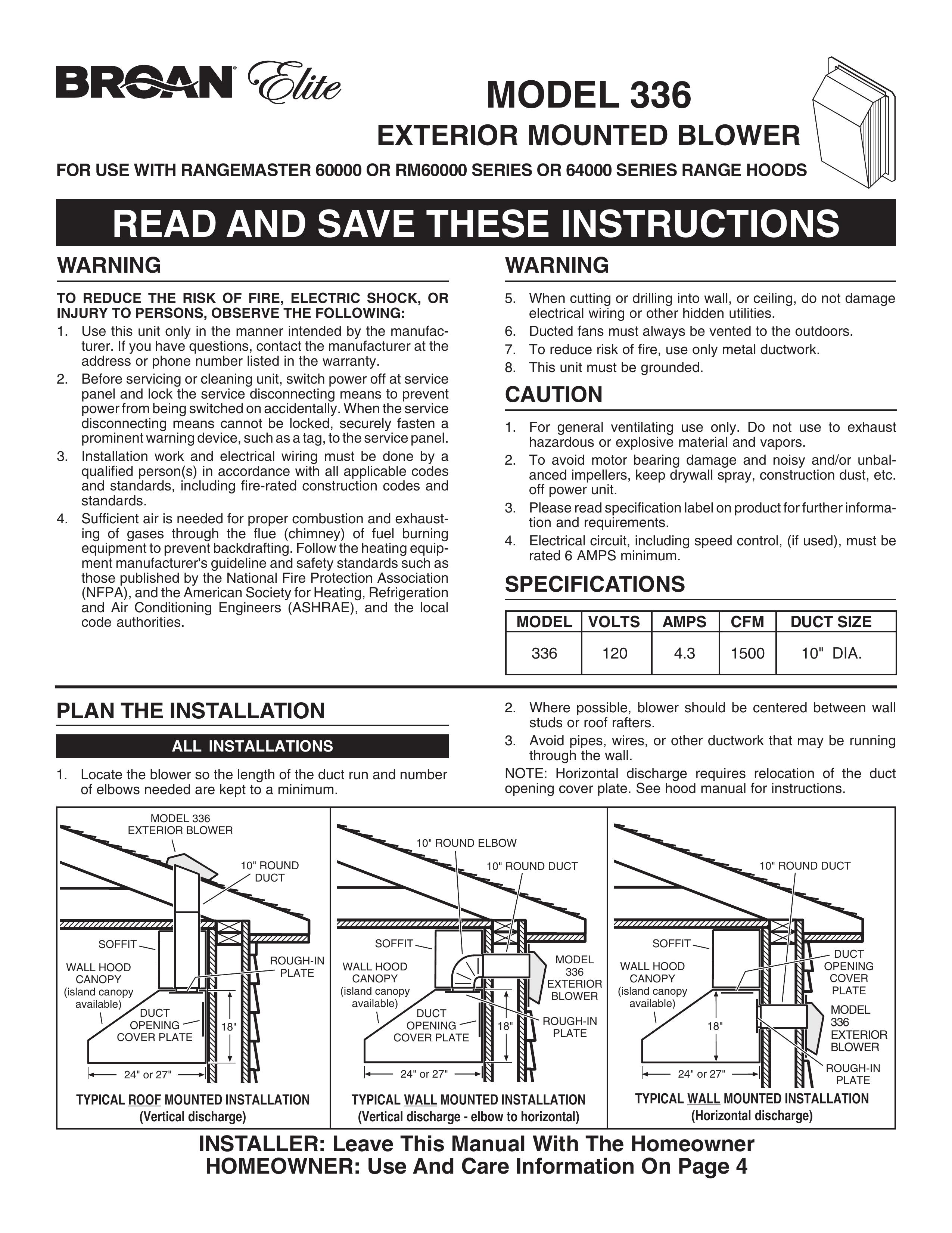 Broan 336 Yard Vacuum User Manual