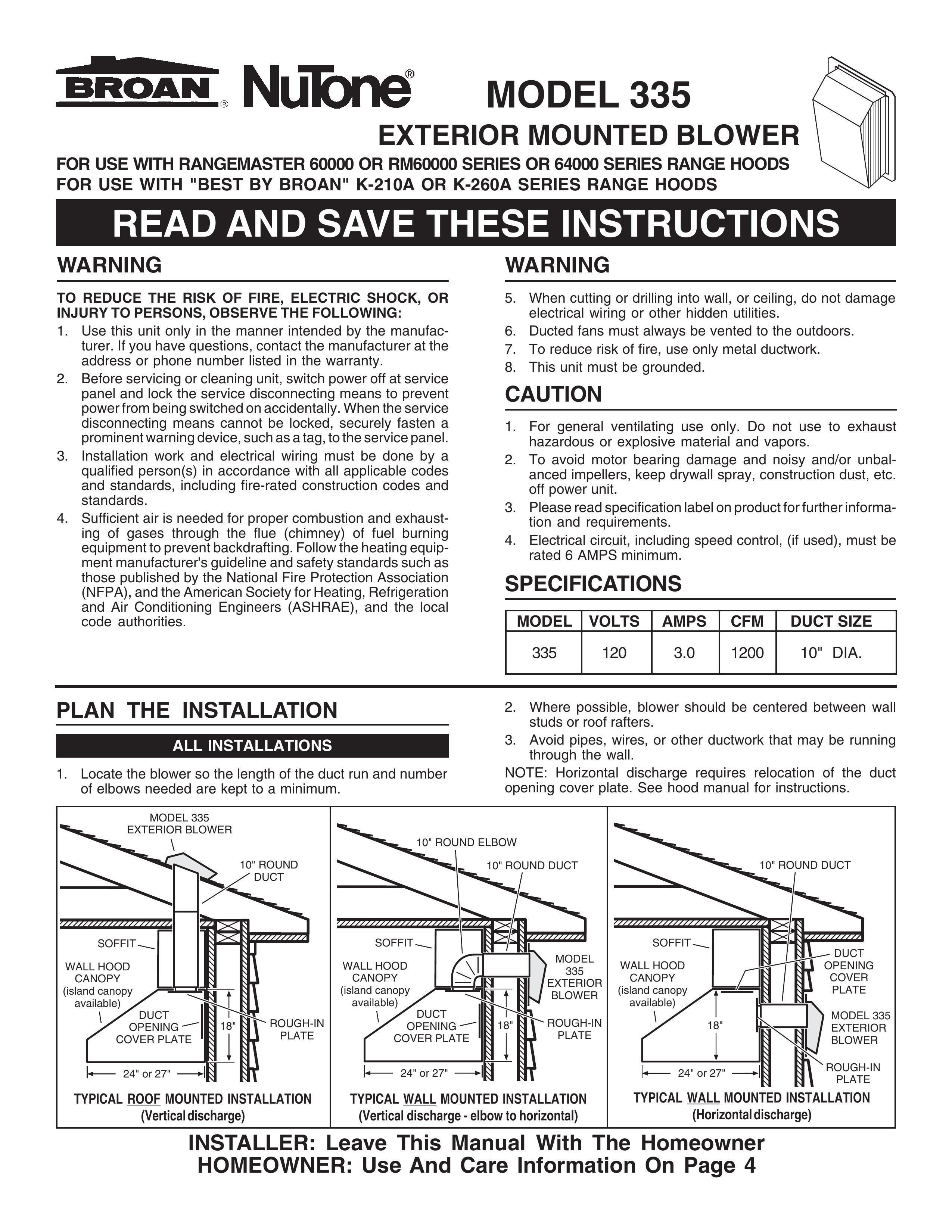 Broan MODEL 335 Yard Vacuum User Manual