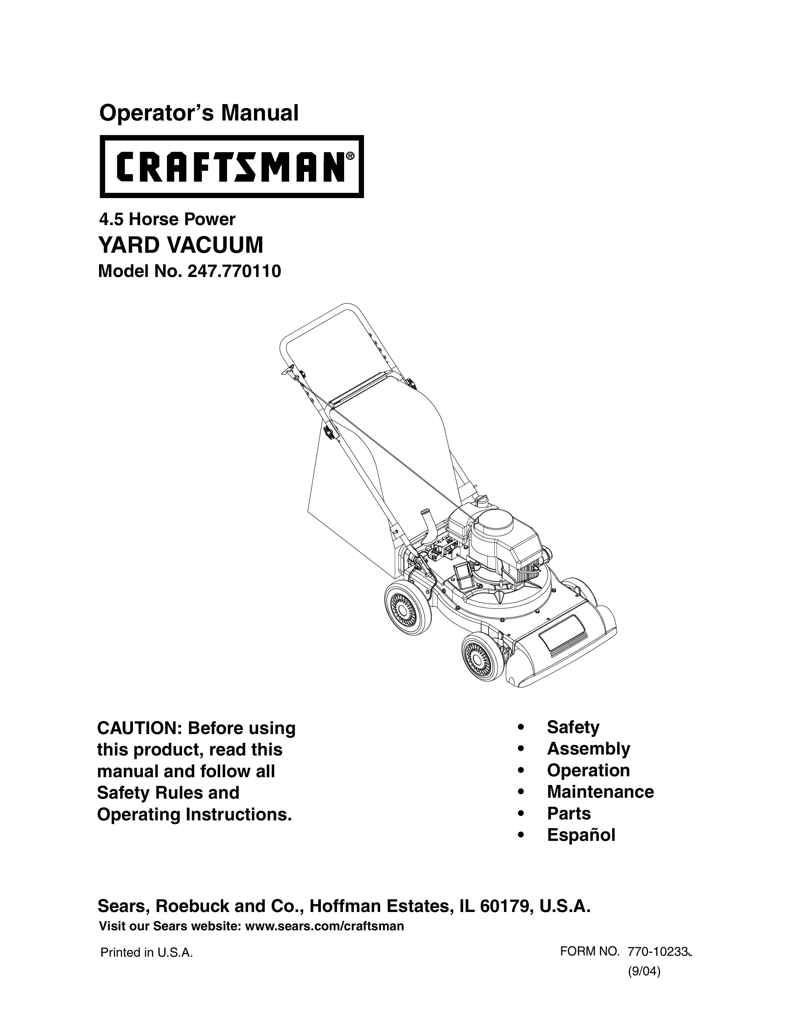 Craftsman 247.77011 Yard Vacuum User Manual