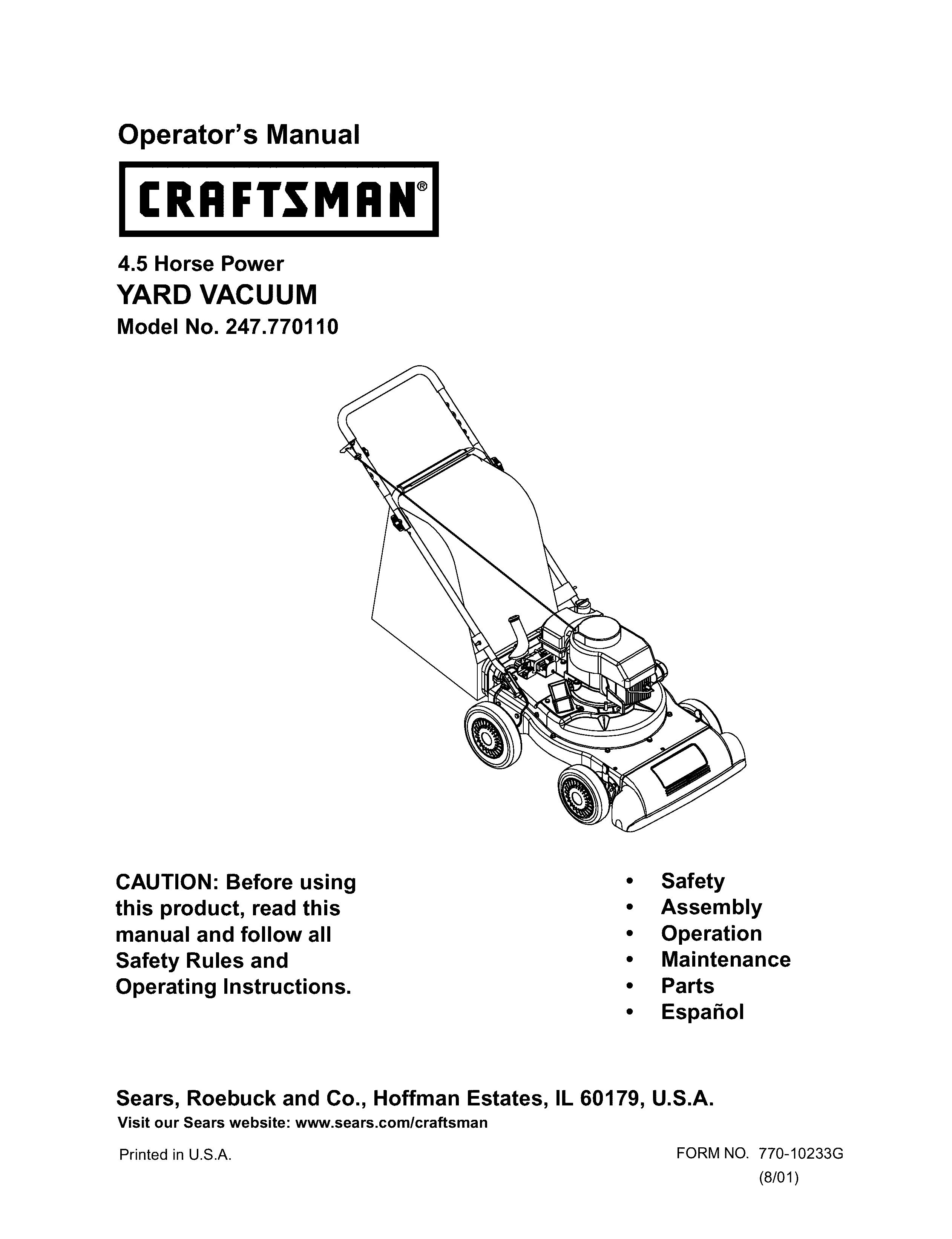 Craftsman 247.770110 Yard Vacuum User Manual