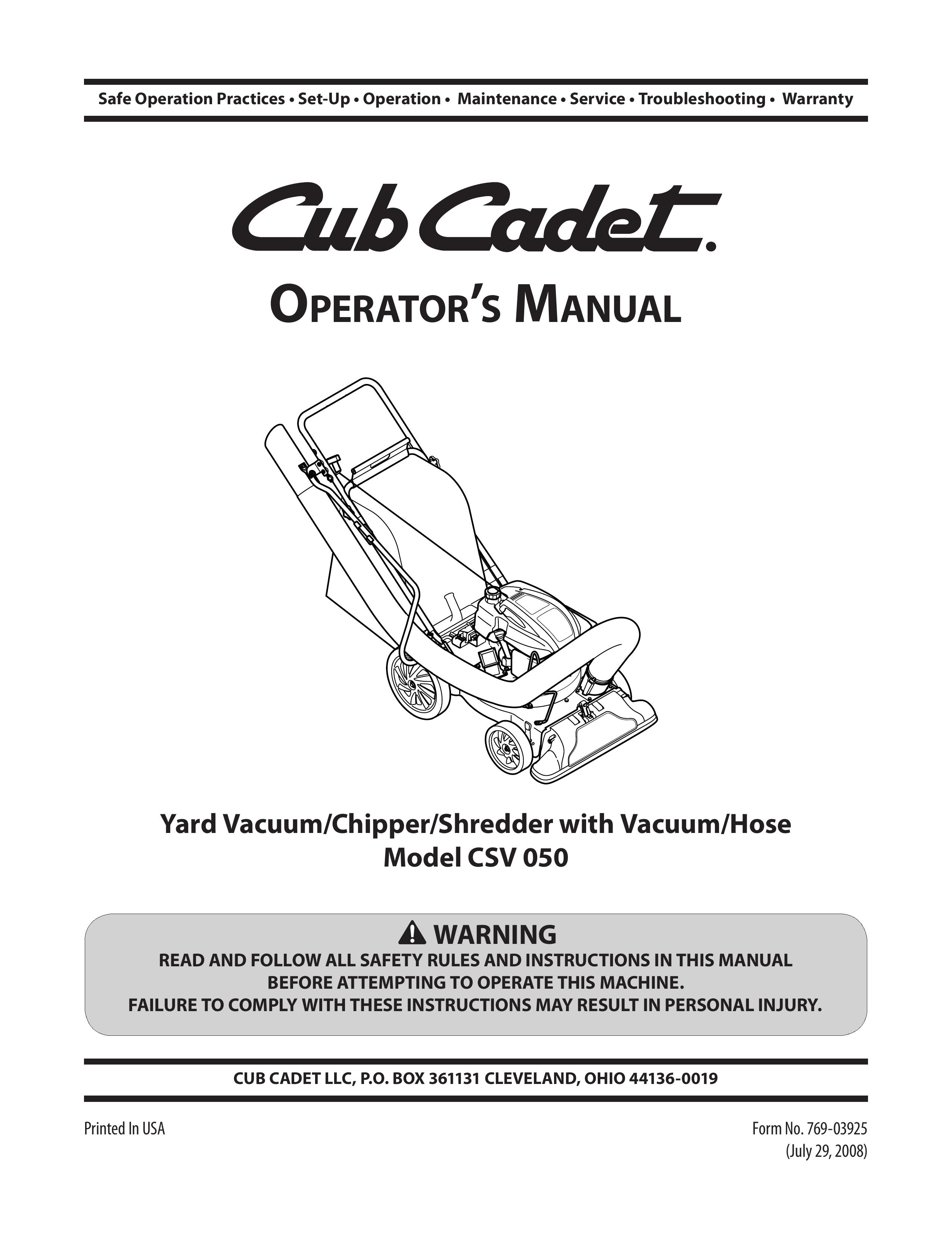 Cub Cadet CSV 050 Yard Vacuum User Manual