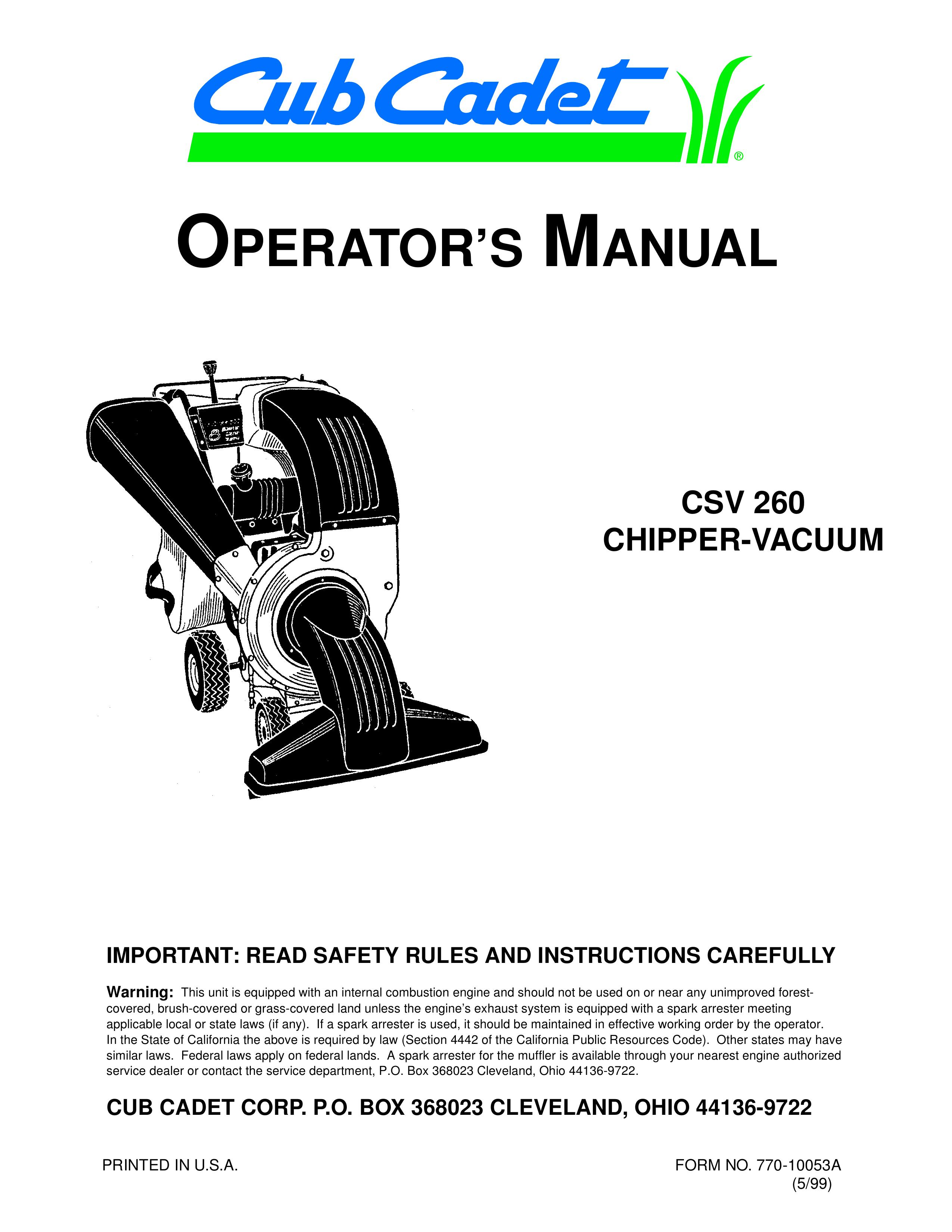 Cub Cadet CSV 260 Yard Vacuum User Manual
