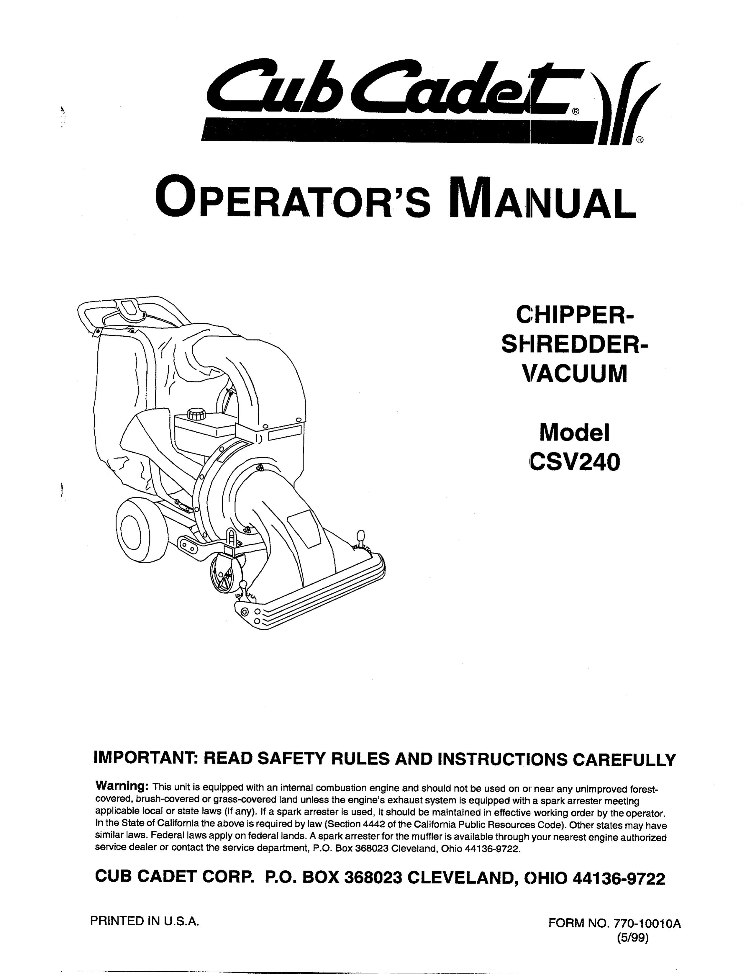 Cub Cadet CSV240 Yard Vacuum User Manual