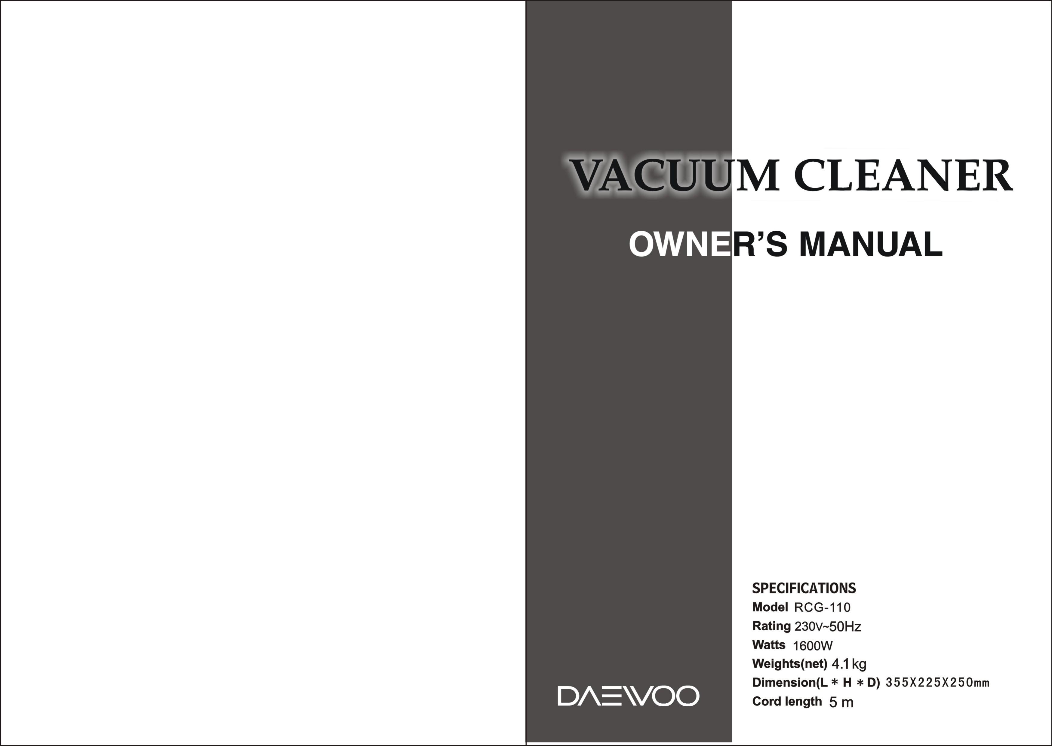 Daewoo RCG-110 Yard Vacuum User Manual