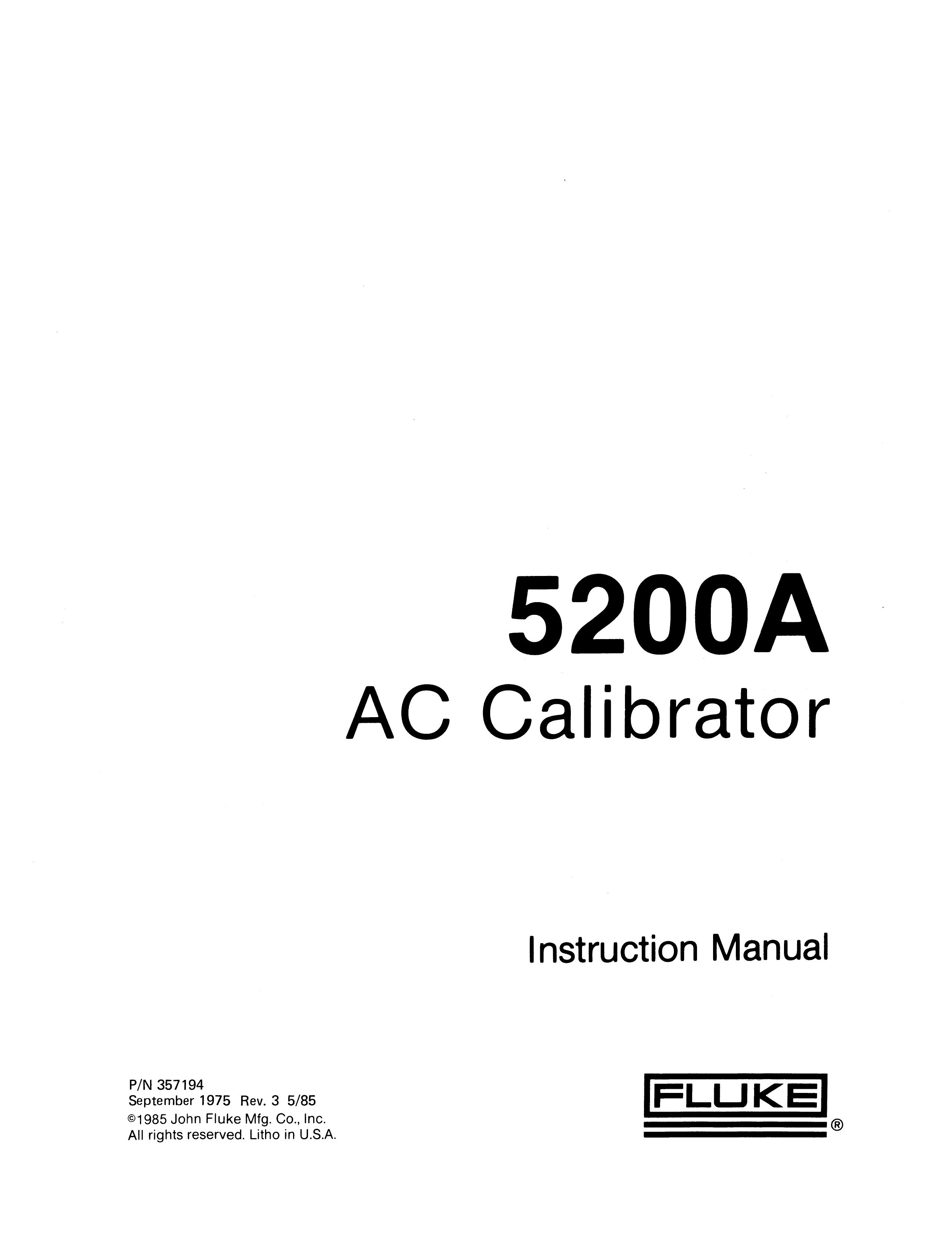 Fluke 5200A Yard Vacuum User Manual