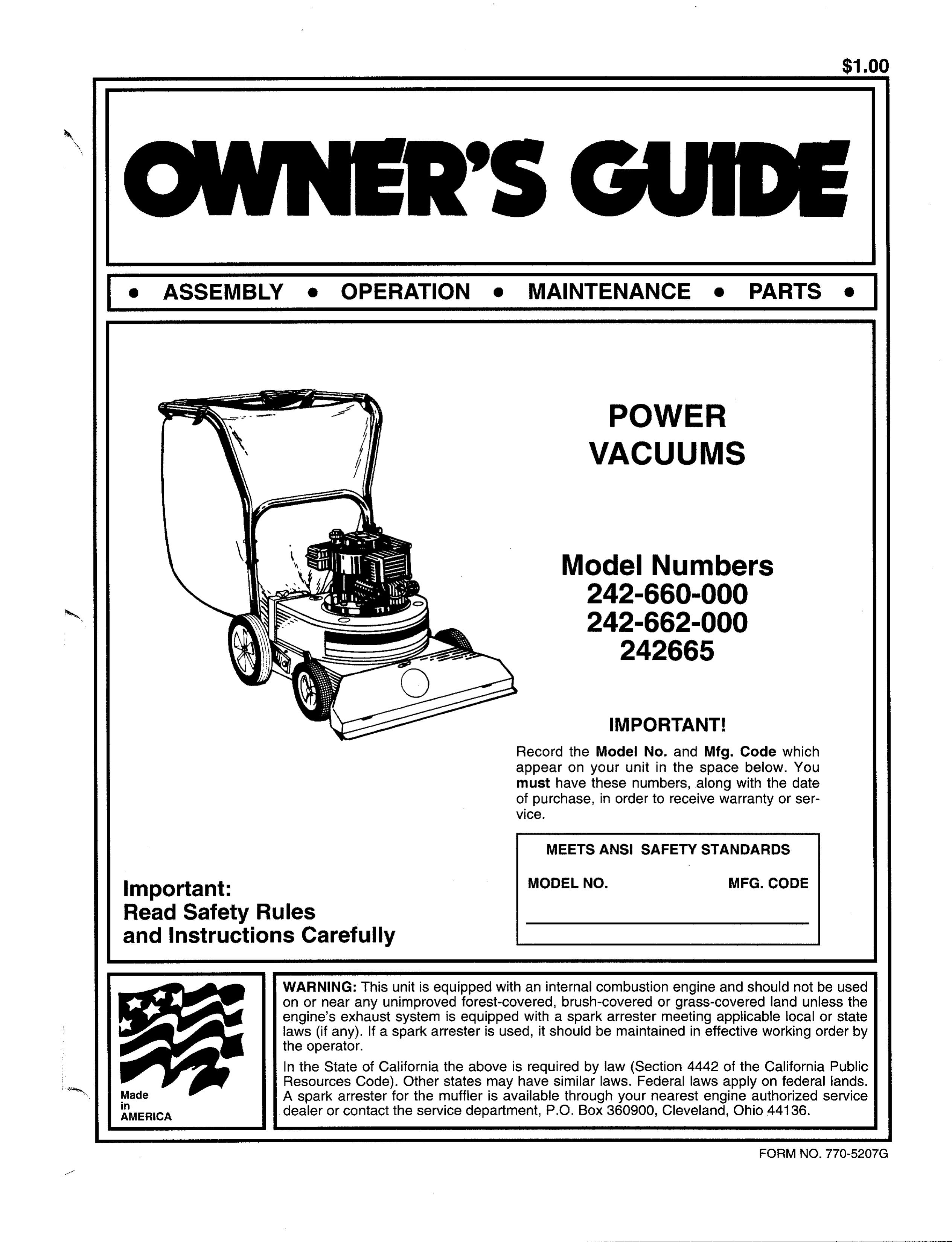 MTD 242-660-000 Yard Vacuum User Manual