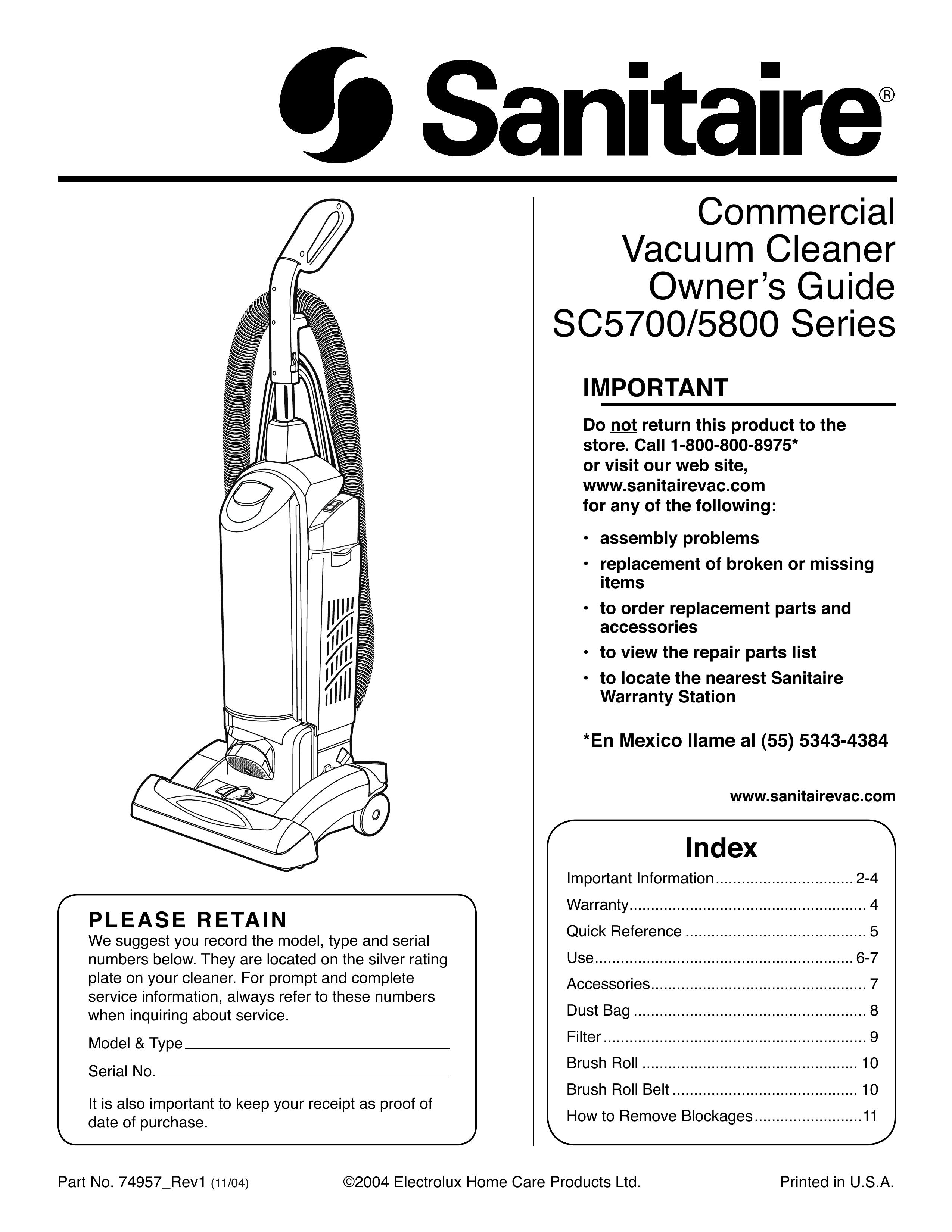 Sanitaire SC5700 Yard Vacuum User Manual