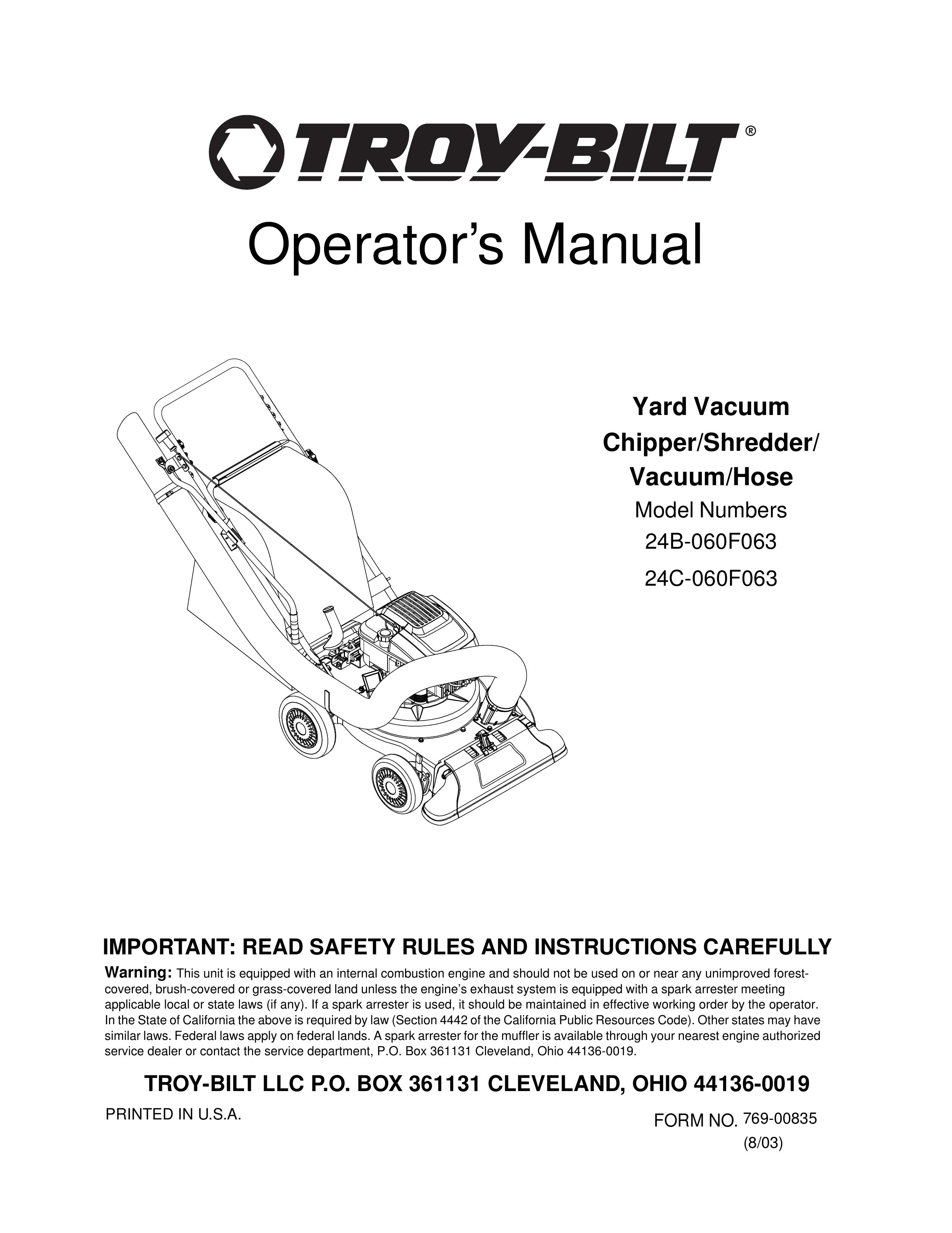 Troy-Bilt 24B-060F063 Yard Vacuum User Manual