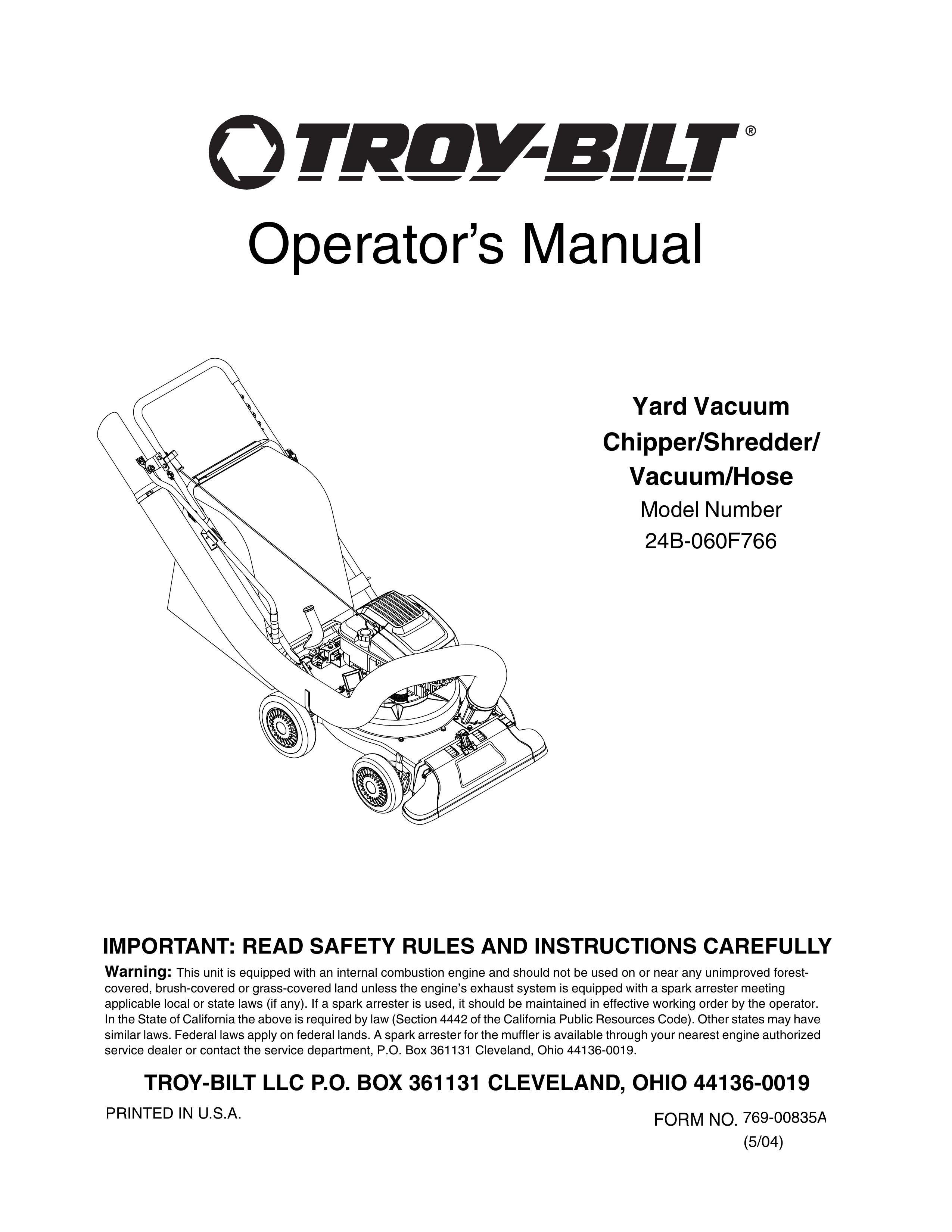 Troy-Bilt 24B-060F766 Yard Vacuum User Manual