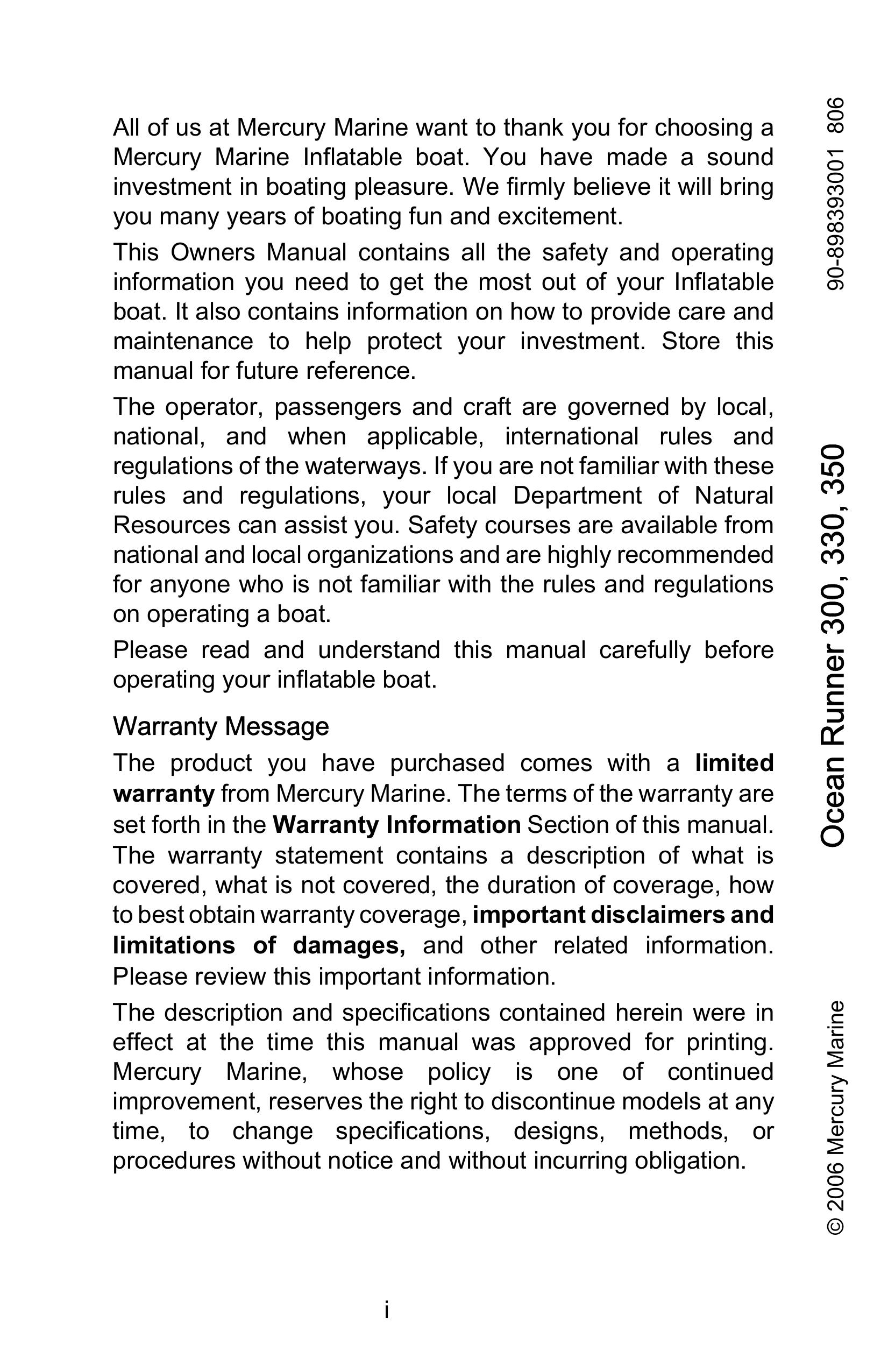 Mercury Marine 898393001 Boat User Manual